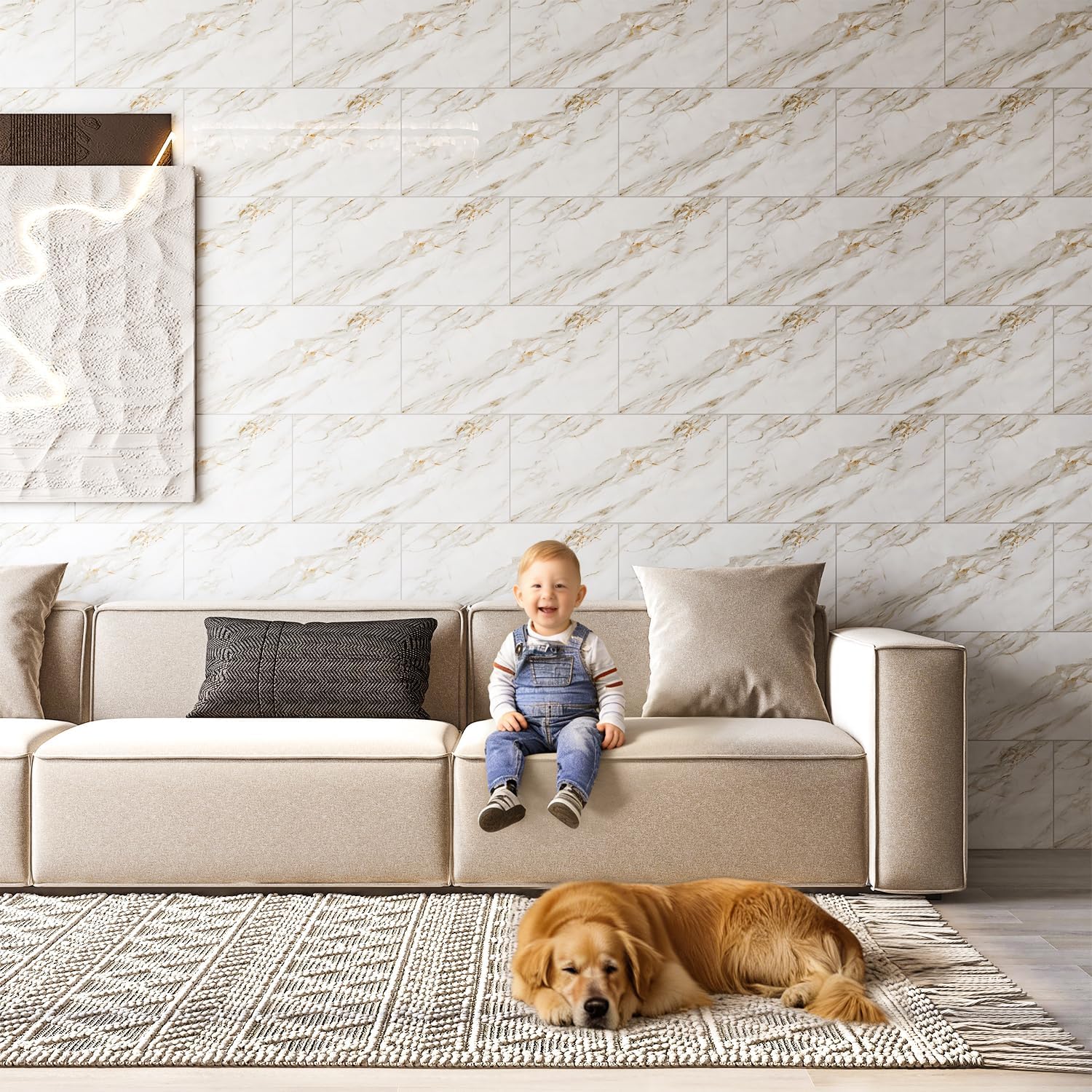Marble Peel and Stick Backsplash Waterproof 23.6"x11.8" PVC Wall Panels, PVC Foam Marble Tile, Back Splash Stick on Tiles (Not Real Tile) for Kitchen Bathroom Living Room (10, Yellow-Gray Marble)