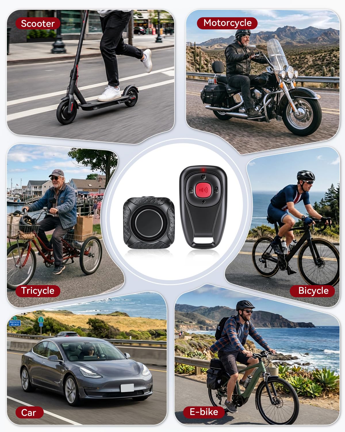 WSDCAM Dual Alert Fahrradalarm 120 dB, USB-C-Aufladung mit Fernbedienung | Zweiwege-Vibrationsalarm, 1148 Fuß Reichweite, IP65 wasserdicht, für E-Bikes, Motorräder, Roller