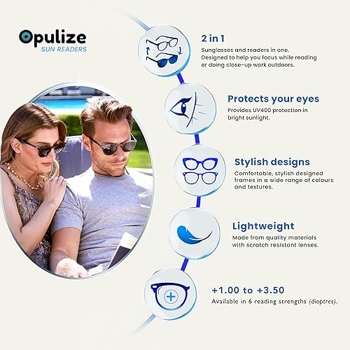 Miniatura 5 de OPULIZE Sol Classic - Lentes de lectura redondos retro de los años 60, oro mate, marrón oscuro, para hombres y mujeres, UV400 S94-9 +2.50