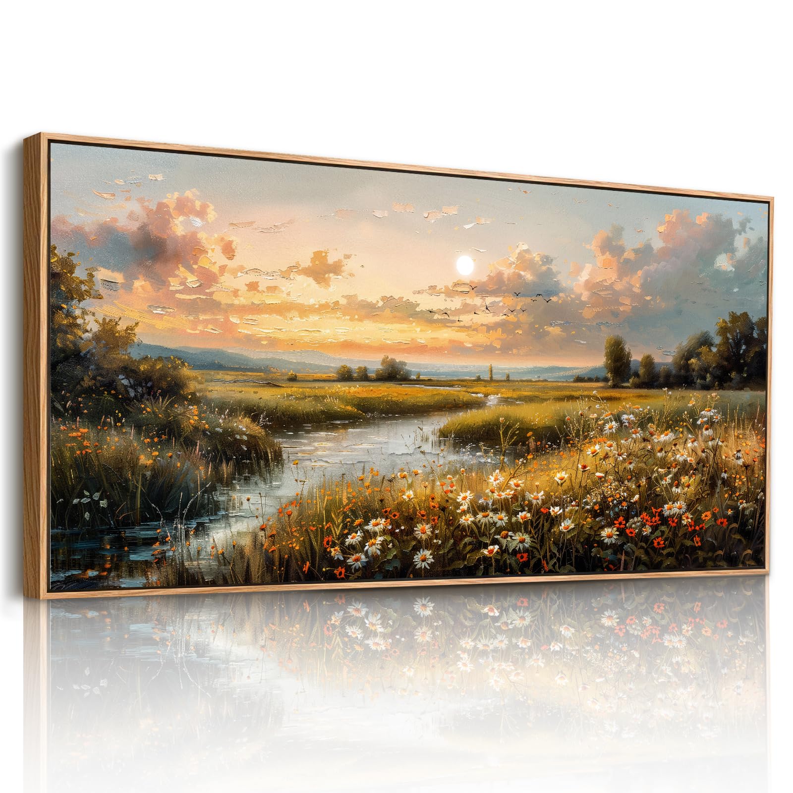 JHHUAMO Canvas Wall Art Large, Framed Pictures Landscape Modern, Natural Rustic Painting, Countryside Wall Decorations for Living Room Bedroom Garden Hallway Office Gallery 20"x40"