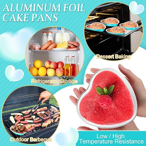 Miniatura 6 de Juego de 50 moldes para tartas con forma de corazón de 9 onzas para el día de San Valentín de 54 pulgadas de papel de aluminio con tapas desechables