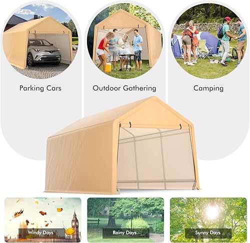 Miniatura 7 de GYMAX Cochera portátil, garaje portátil con puertas extraíbles enrollables, toldo para automóvil para todas las estaciones, para camión, barco,