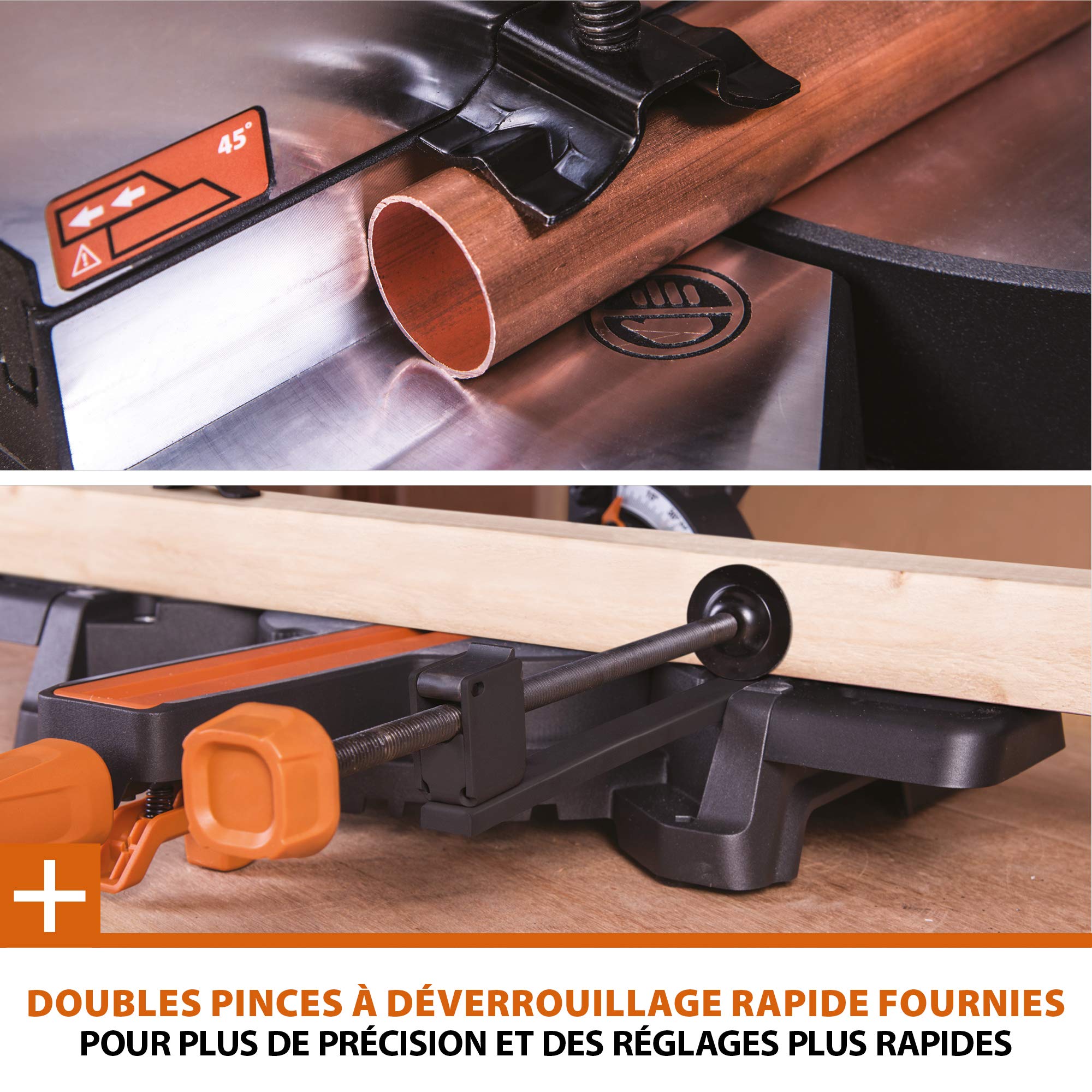 Evolution Power Tools Scie à Onglet Coulissante avec des Caractéristiques PLUS - 0-45˚ Biseau, 50-50˚ Onglet - Coupe Multi-Matériaux - Le Bois, Le Plastique, Le Métal Lame Incluse 255mm - R255SMS+