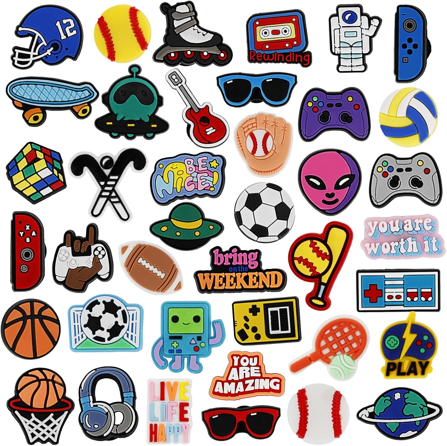 40Pcs Croc Sports Charms,Sports Shoe Charms for Boy,Clog Shoes Decoration