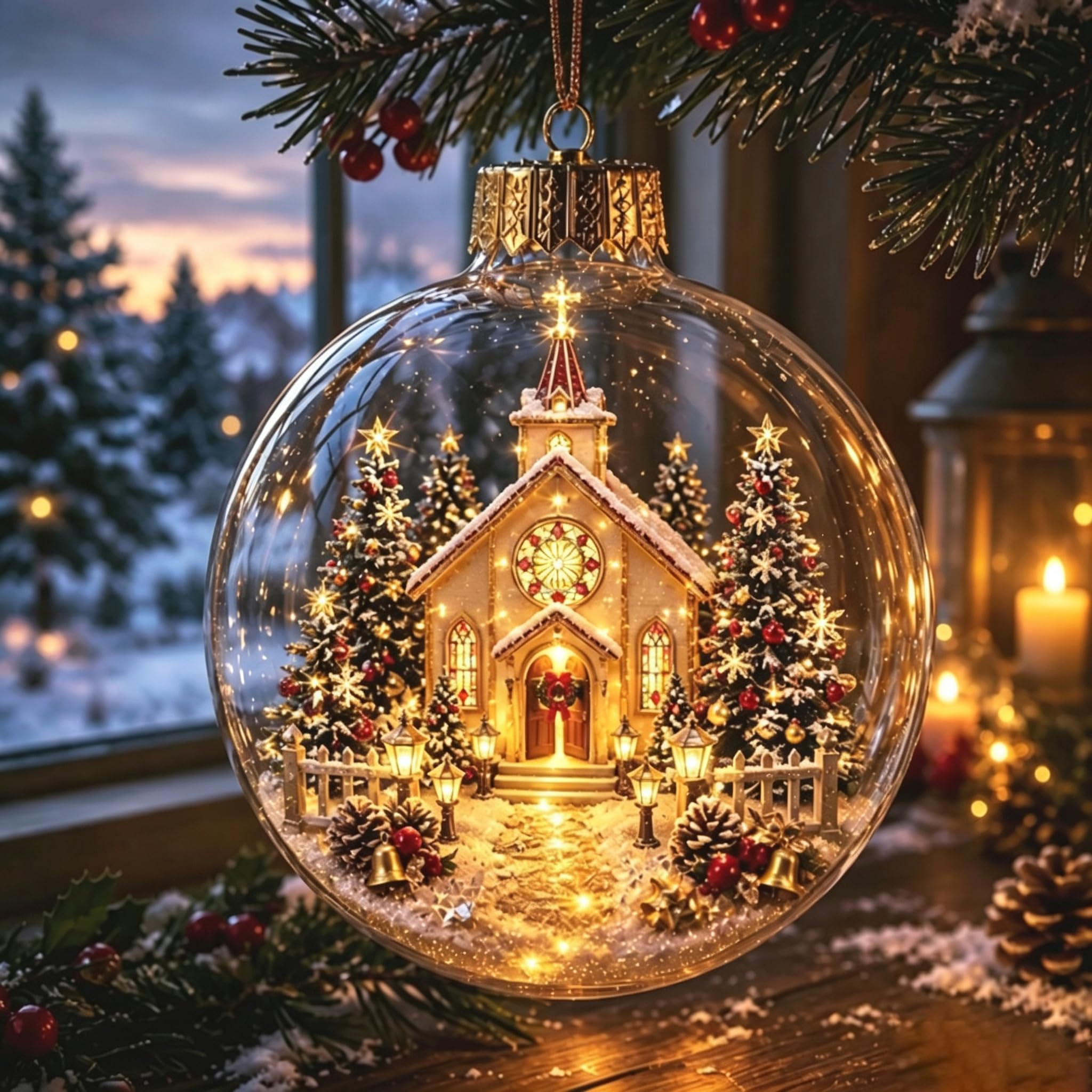 Glowing Christmas Story LED Light-Up Xmas Scene Hanging Ornament (L)