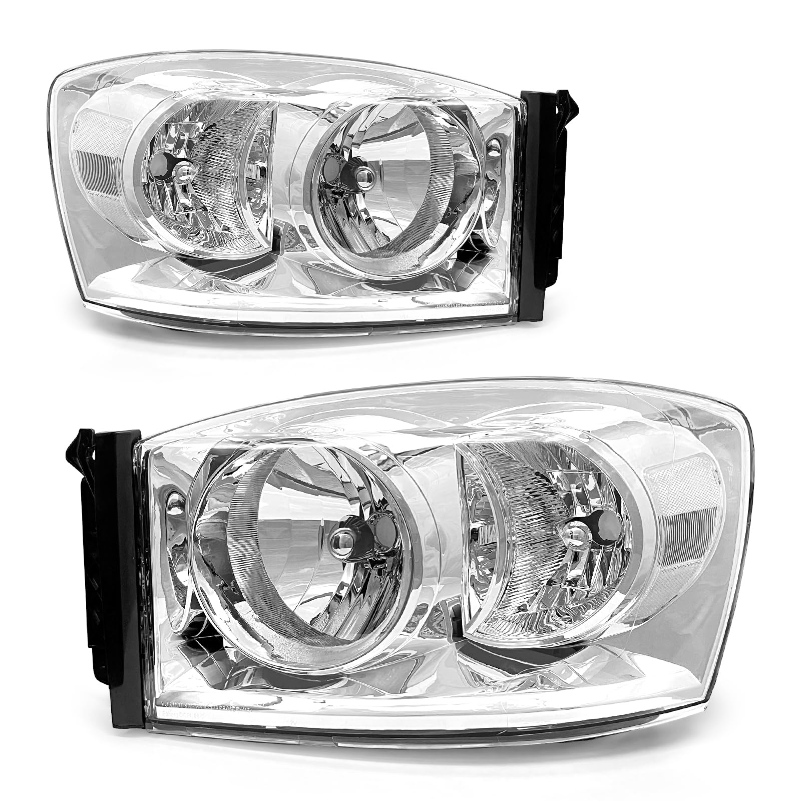 ROADEAL Headlight Assembly for 2006 2007 2008 2009 Dodge Ram Headlamp for 2006-2008 Dodge Ram 1500/2006-2009 Dodge Ram 2500 3500 with Chrome Housing Clear Reflector Driver and Passenger Side