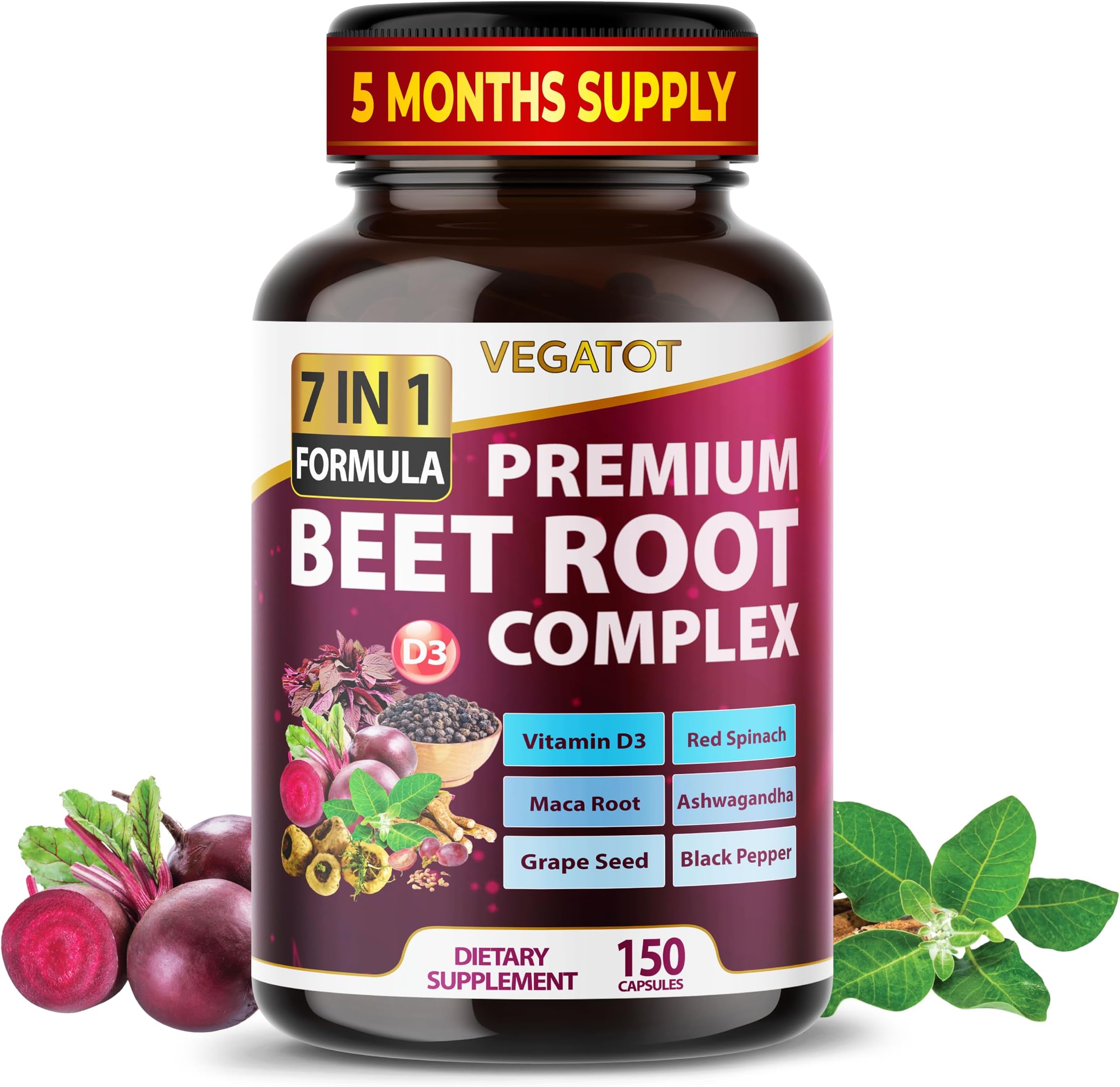 Concentrated with Ginseng Maca Root Ashwagandha - Energy Stamina Immune Support (150 Count (Pack of 1))