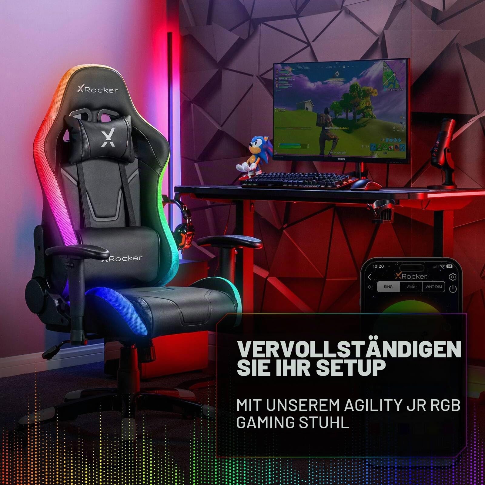 X Rocker Lumio RGB - Gaming Schreibtisch mit Beleuchtung & App-Steuerung (Compact)