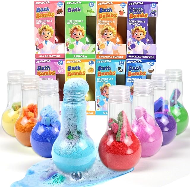Bath Bombs for Kids,8 Pack Nontoxic Bubble Bath Science Kits, Foams & Bubbles with an Eruption of Color, Bath Toy for 3 4 5 6 7 8 Year+ Girls Boys Gift Ideas