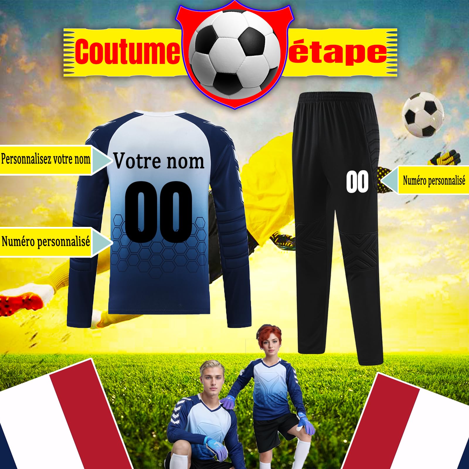 Ensemble Gardien de But Enfant Homme Personnalisés Maillots de Gardien de Football de But Adulte Enfant Maillot Gardien Foot Personnalisé Tenue Gardien Foot avec Votre Nom Numéro de Logo D'équipe