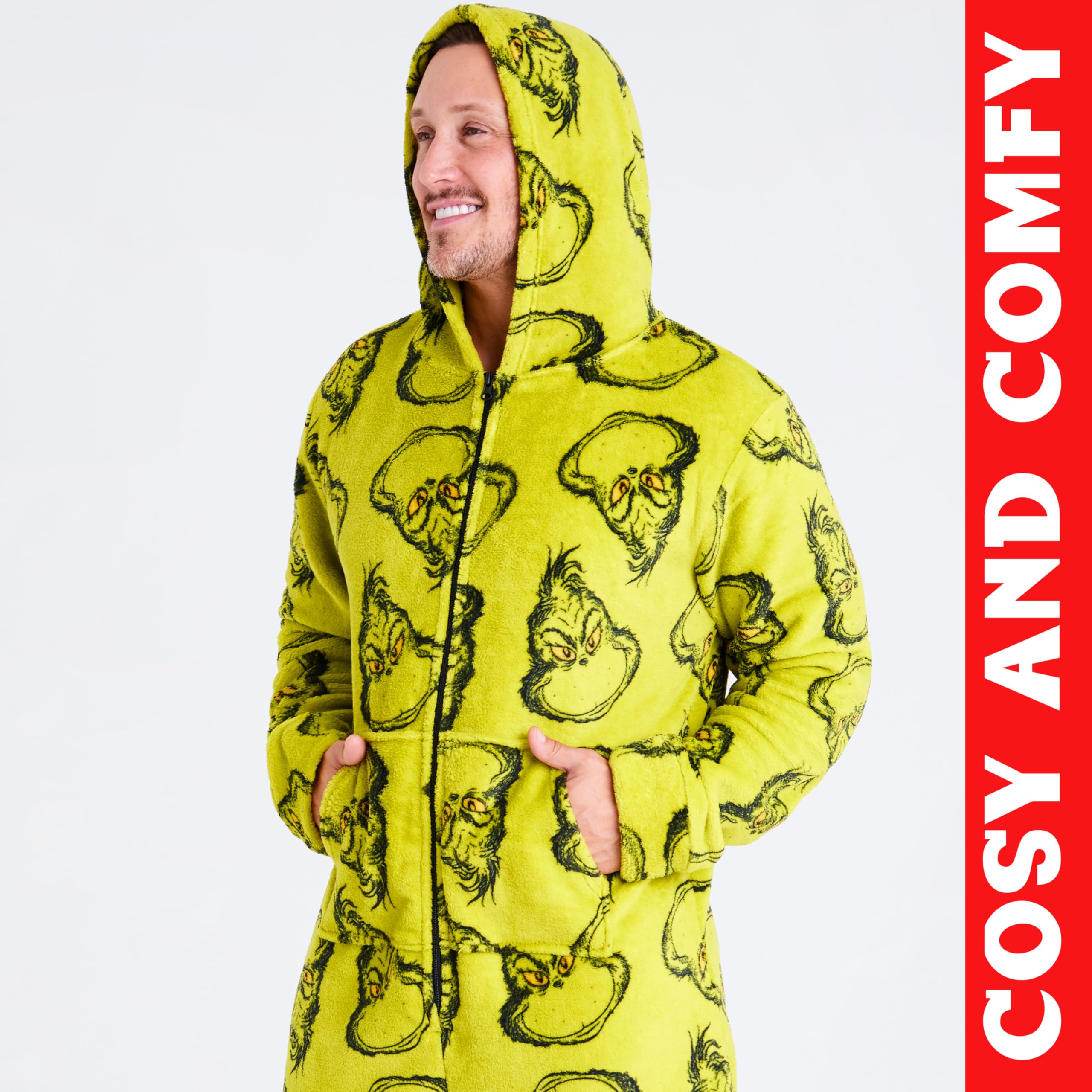 The Grinch Grenouillere Homme avec Capuche, Pyjama Homme Hiver - Cadeau Homme et Ado