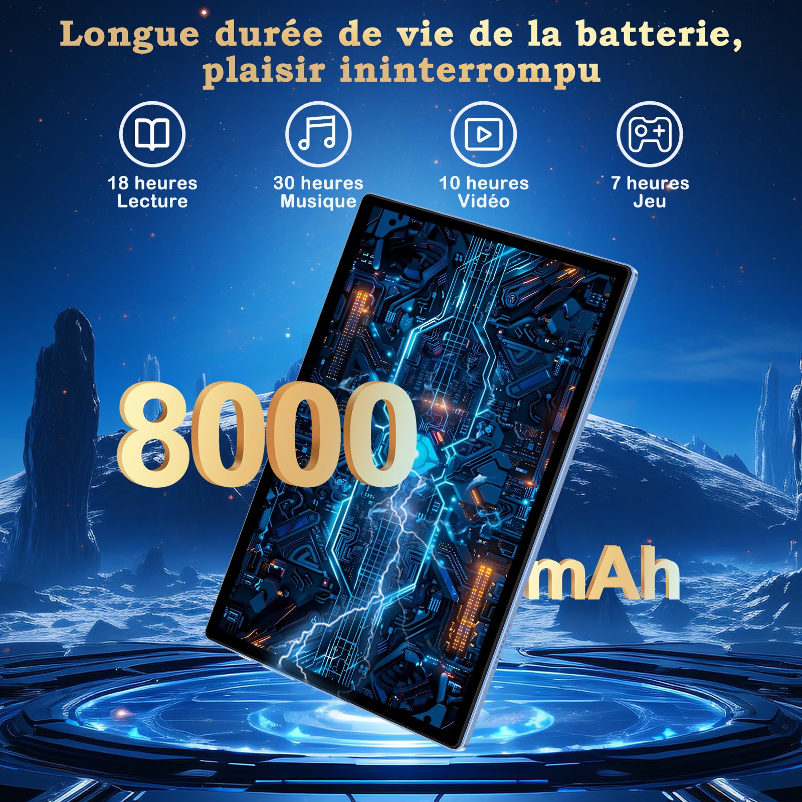 ZIOVO Tablet 10 Pollici Android 15,30GB RAM+128GB ROM(TF 1TB),5G WiFi Tablets,Octa-Core 2.0 GHz/Gemini AI/Widevine L1/8000 mAh/Bluetooth 5.0/GPS/Face ID/2 in 1 Tablet con Tastiera e Mouse-Blu