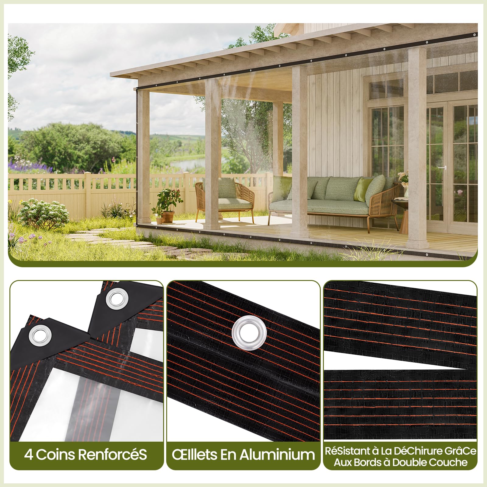 Laneetal Bâche Imperméable Transparente Anti-UV 3x6m
