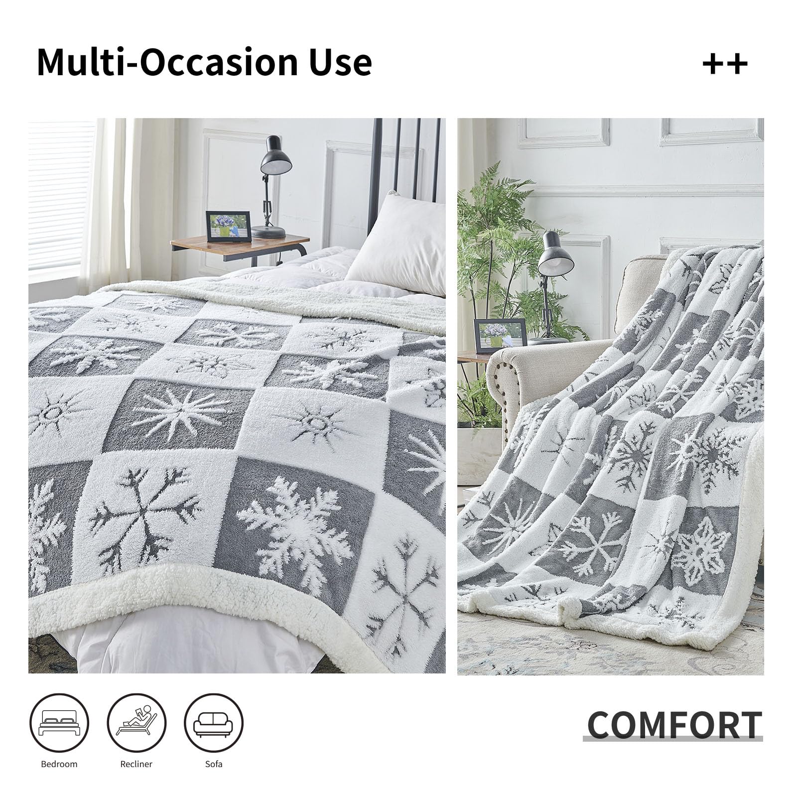 EAQ Plaid Coperta Pile 130x150 cm, Coperta Termica, Coperta Pile Matrimoniale in Morbida e Spessa, Coperta in Pelliccia Sintetica per Divano e Letto (Il Grigio Natalizio, 130x150CM)