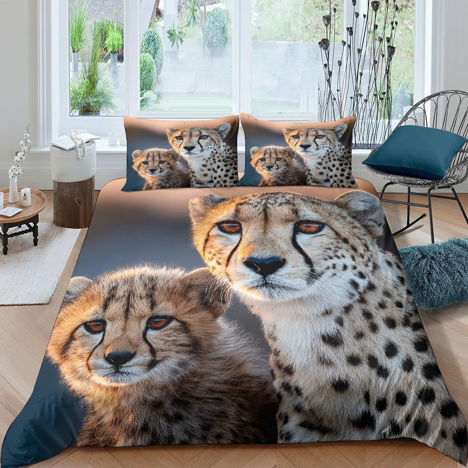 Ctjqhvkz Style-10 3D Printed Cheetah Wildlife Fitted Sheet Microfiber Soft Animal Pattern Bed Sheet For Bedroom Guestroom Dorm Decor Mattress Cover Single（135X200cm）