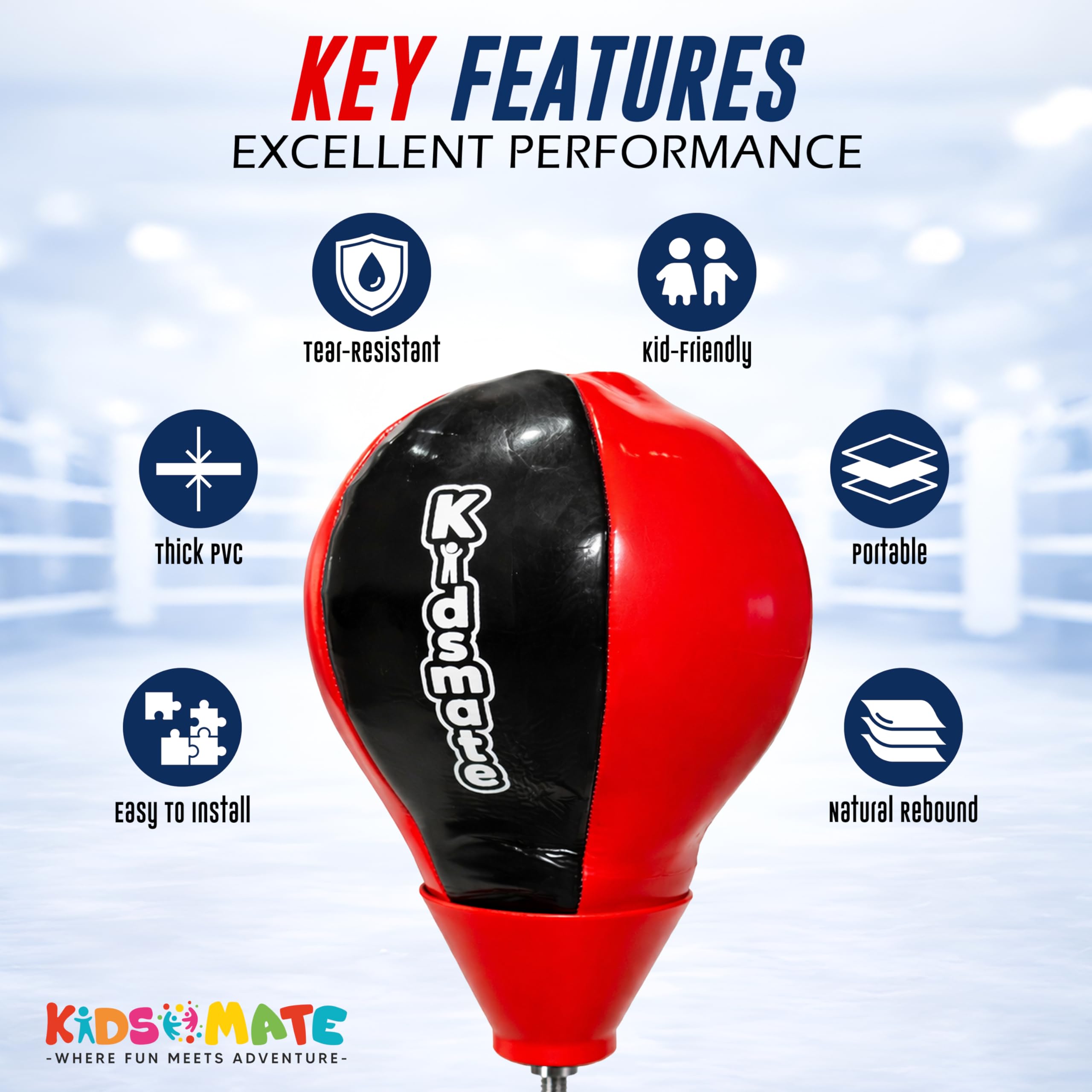Kidsmate Power Punch Boxing Punching Stand for Kids with Gloves & Pump | Adjustable Height Freestanding Punch Ball, Fitness Training Indoor Exercise Toy for Boys & Girls of Ages 3-15 yrs - Red/Black 4