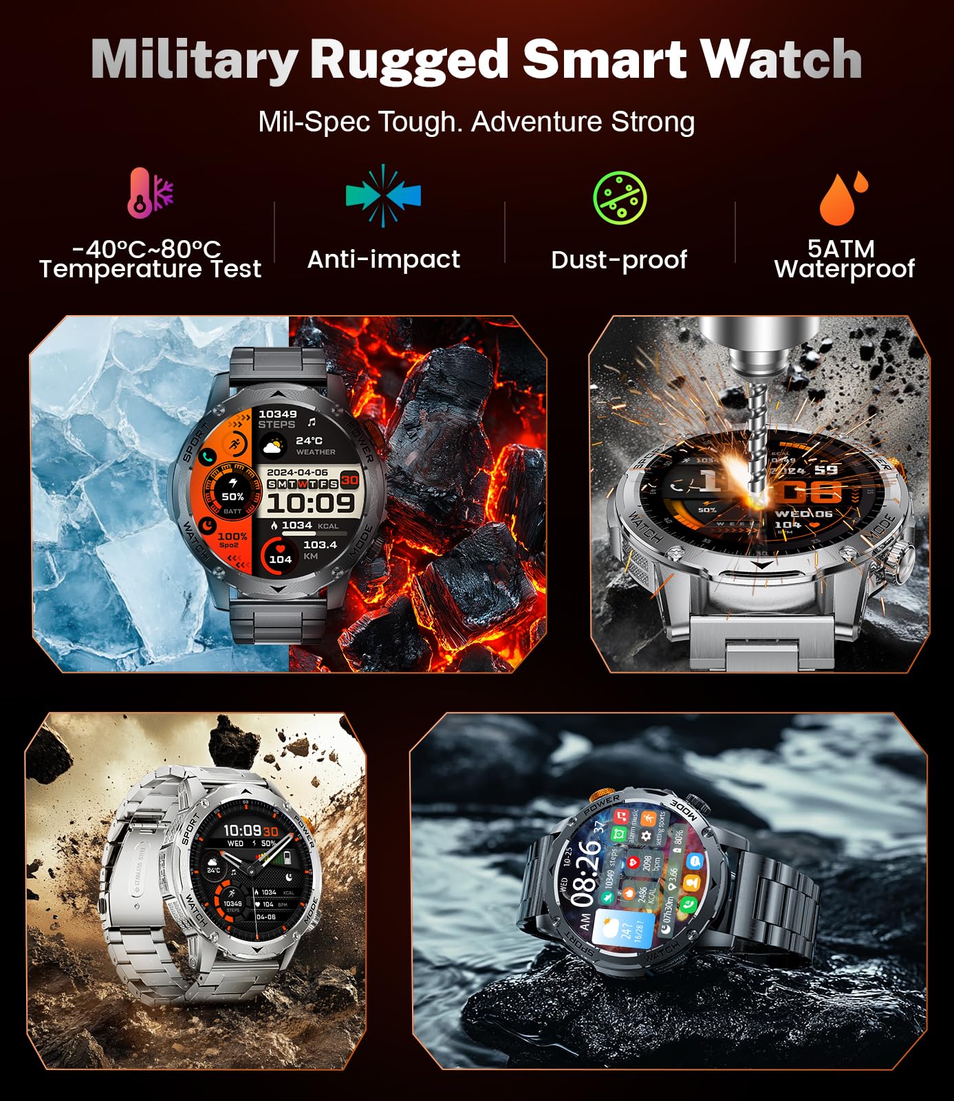 LIGE Smartwatch con 1000 mAh Batteria, 1,75" HD AMOLED Smartwatch Uomo con Chiamate, LED Torcia, Contapassi Impermeabile IP68, 120 modalità Fitness Tracker, Android iOS Smart watch uomo(Argento)