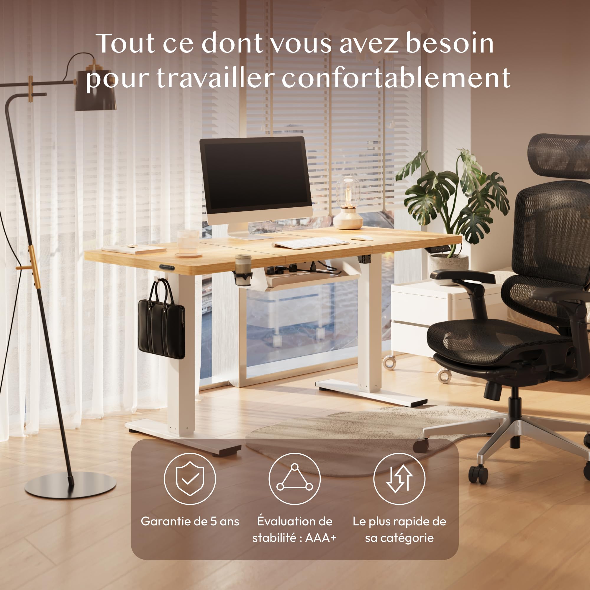 FLEXISPOT Bureau Assis Debout Électrique 160x60cm, Bureau Réglable Électrique en Hauteur avec Plateau Érable, Table d'ordinateur avec Crochet, Fonction Mémoire, pour Bureau, Télétravail