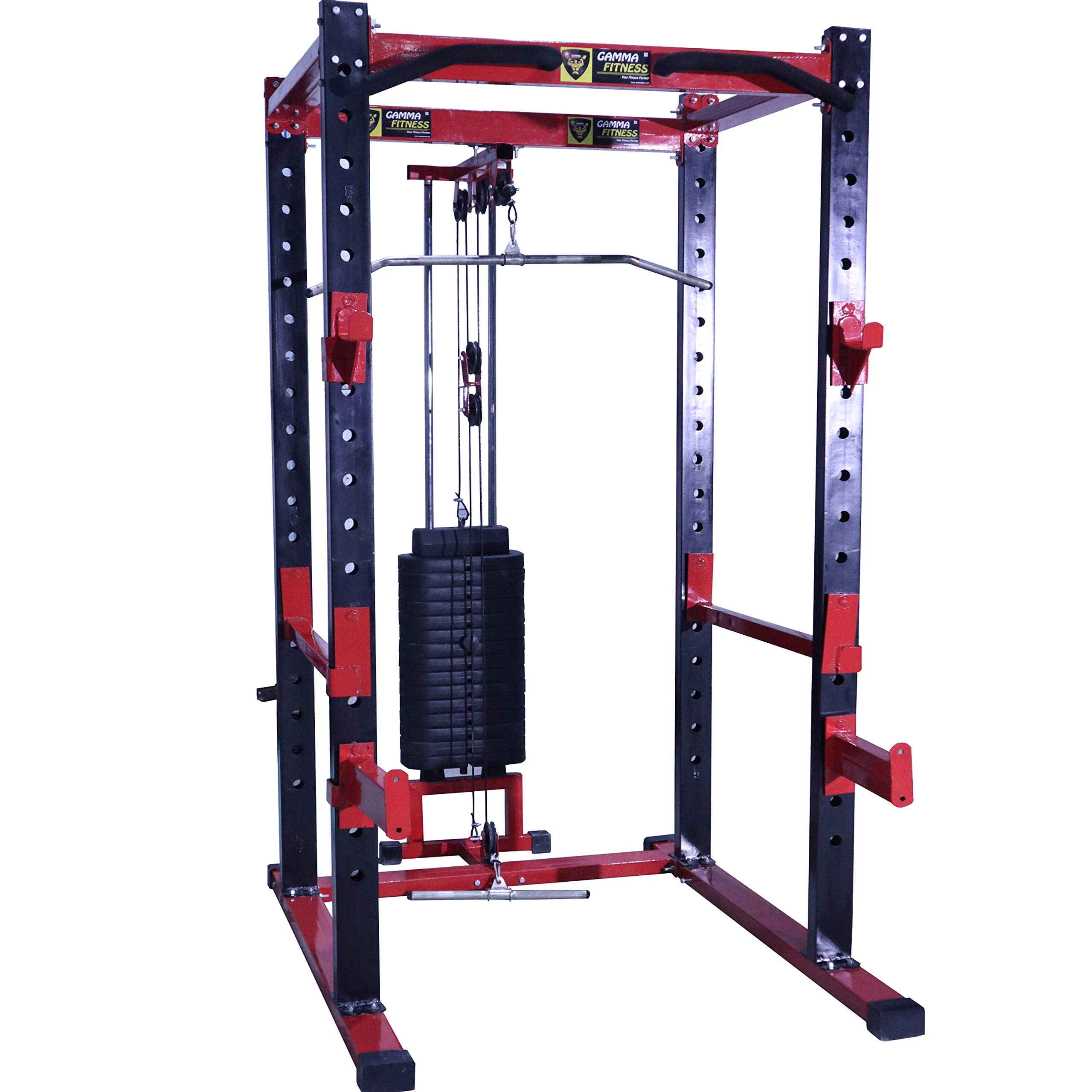 GAMMA FITNESS Power Squat Rack PR-42 with LATS Pull Down and Rowing Commercial Grade