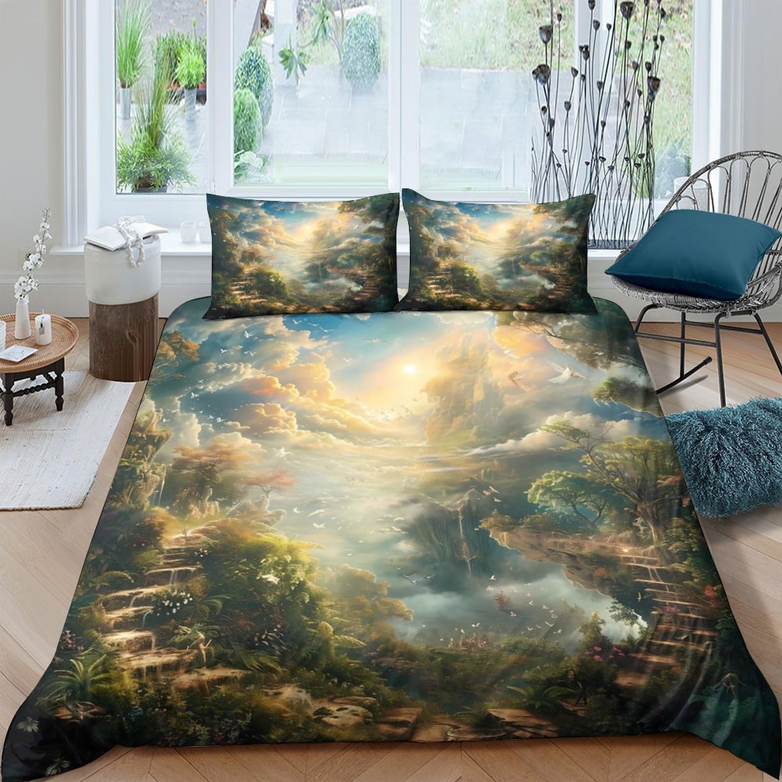 Ctjqhvkz Style-8 3D Printed Sunrise Landscape Fitted Sheet Microfiber Soft Art Forest Mattress Cover Bedroom Decor Protection Single（135X200cm）