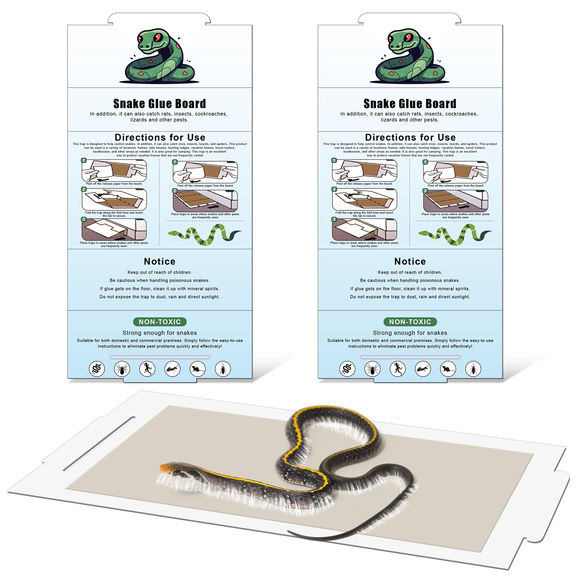 Qualirey 28" x 14" Extra Large Snake Glue Traps 2 Pack, Mouse Sticky Traps Indoor for Home, Non Toxic Glue Boards for Snakes, Rats, Insects, Cockroaches Lizards and Other Pests Pet Safe Pest Control