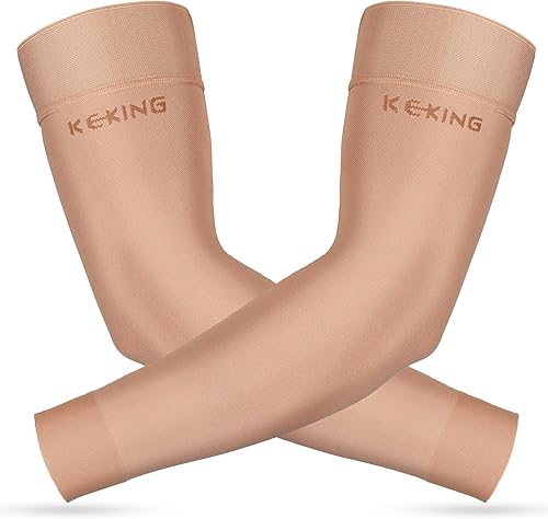 KEKING Mangas de compresión de linfedema para hombres y mujeres (par), sin puntos de silicona, compresión graduada de 20-30 mmHg para lipedema,