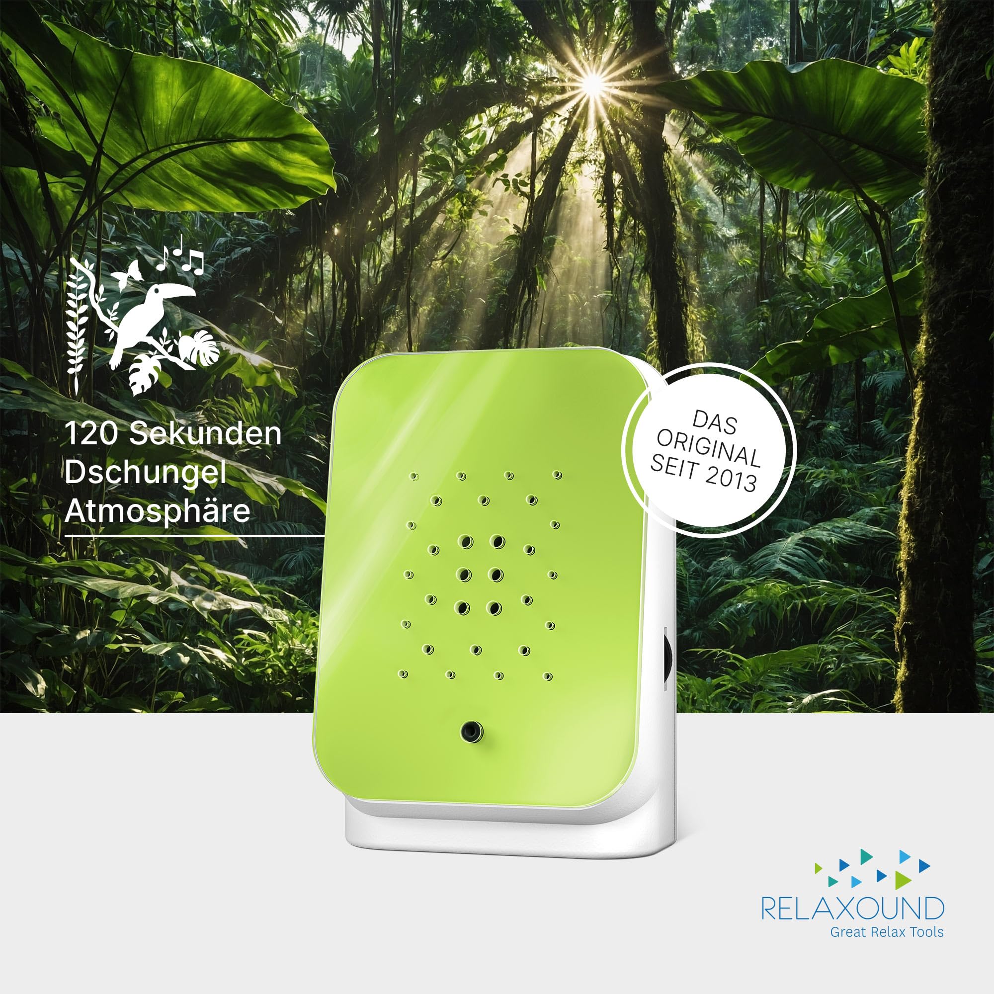 RELAXOUND ORIGINAL Junglebox - Dschungelsound - Naturgeräusche - Regenwald-Atmo Soundbox (Lush, Design)