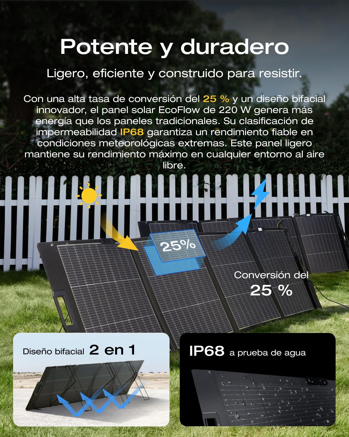 Paquete de generador solar de 220 W y EcoFlow DELTA 2 con capacidad ampliable de 1 a 3kWh, batería LFP, carga rápida, portátil para la alimentación de reserva del hogar, el camping