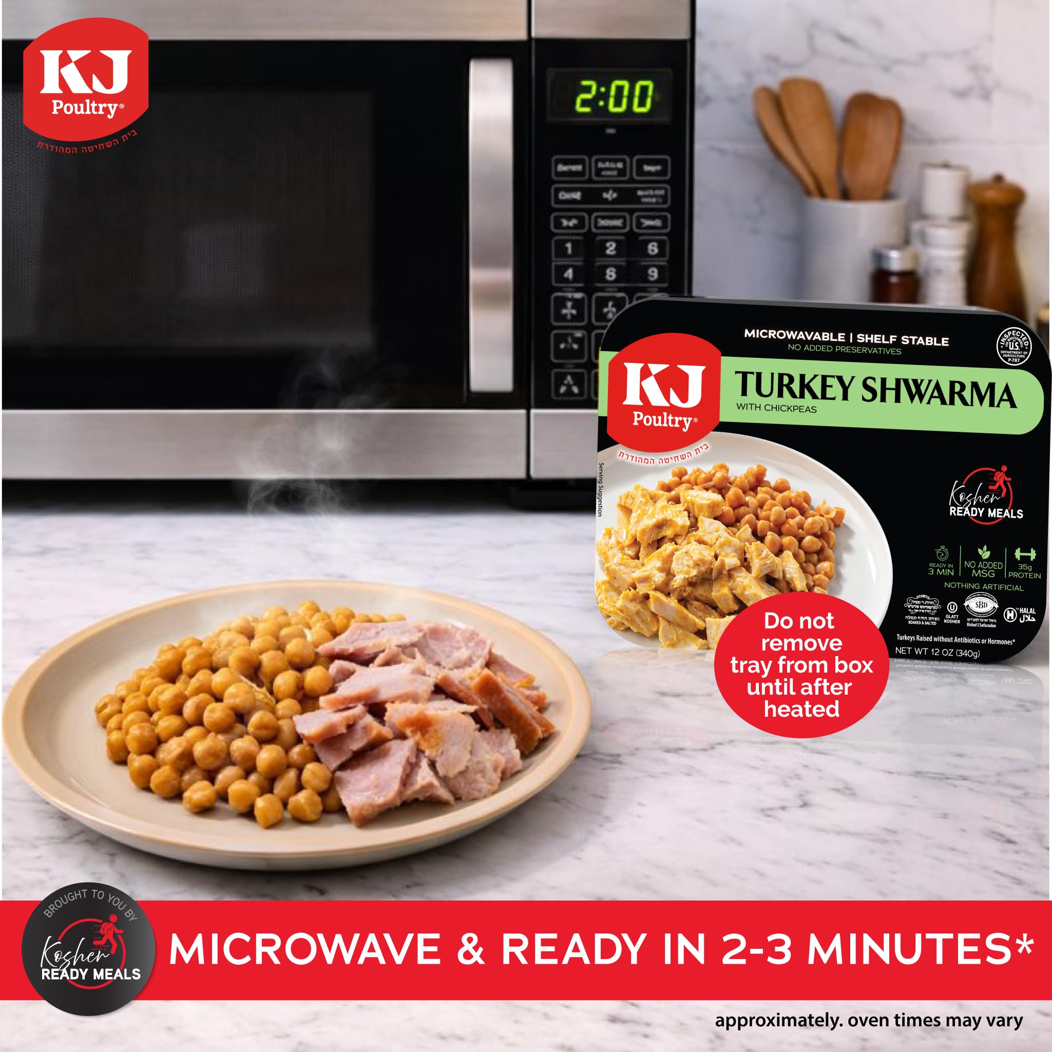 KJ Poultry Kosher Ready Meals - Turkey Shwarma, MRE Meat Meals Ready to Eat, Gluten Free, Halal, (1 Pack) Prepared Entree Fully Cooked, Shelf Stable Microwave Dinner, Travel, Military, Camping
