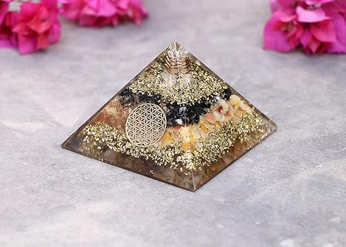 Miniatura 10 de Crocon Pirámide de cristal de labradorita de orgón rellena con árbol de peridoto para curación de reiki, bonsái, árbol del dinero, cristales de