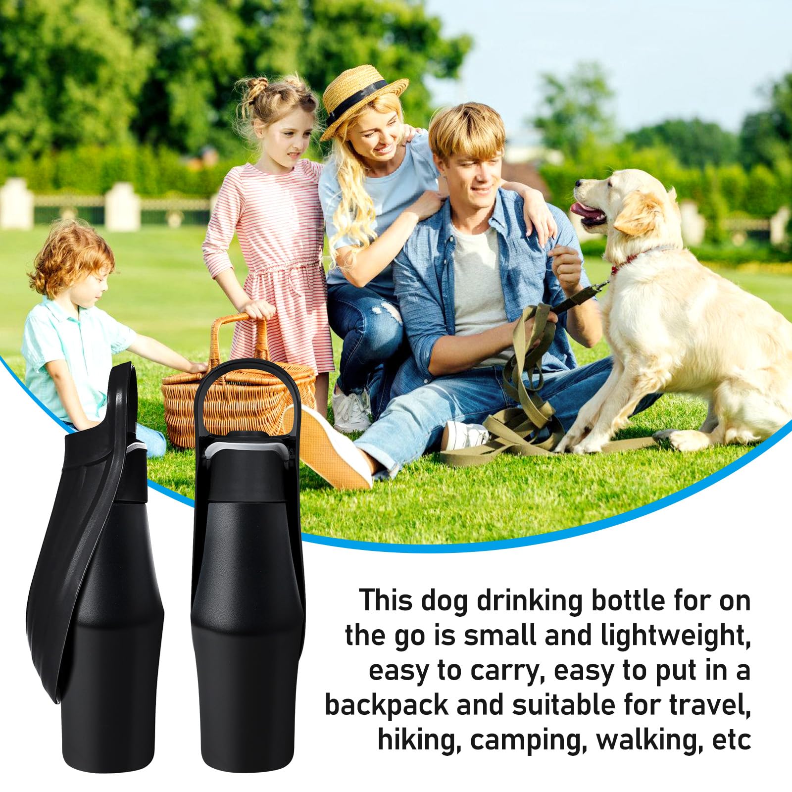 Hundetrinkflasche, Tragbare 750ml Edelstahl Wasserflasche für Hunde, 180° Faltbares Design, Ideal für Outdoor-Training und Hydratation