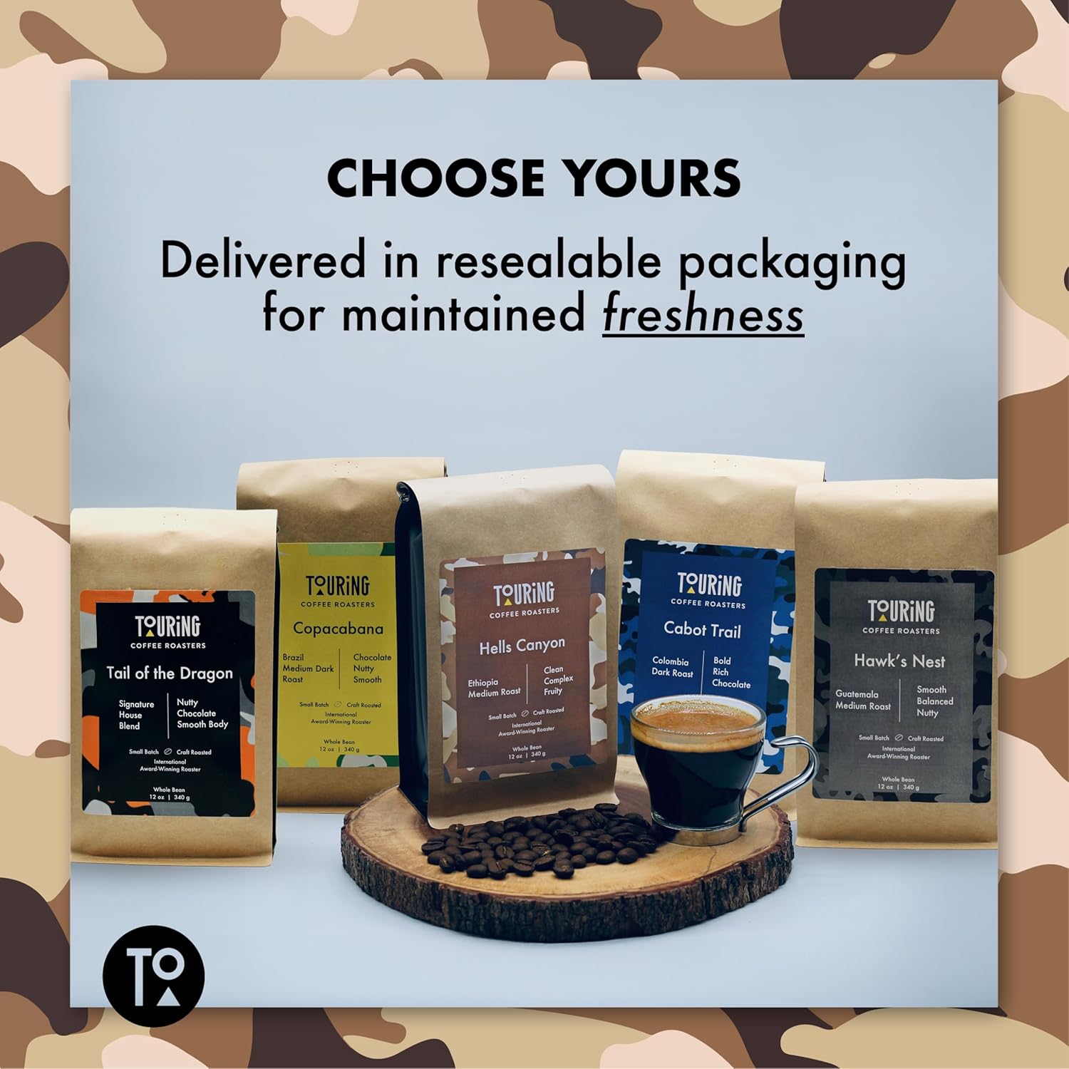 Touring Coffee Roasters Hells Canyon Ethiopian Coffee Whole Beans Medium Roast - 100% Arabica Single Origin, Fruity, Clean, Smooth, Natural Sun Dried – 12oz