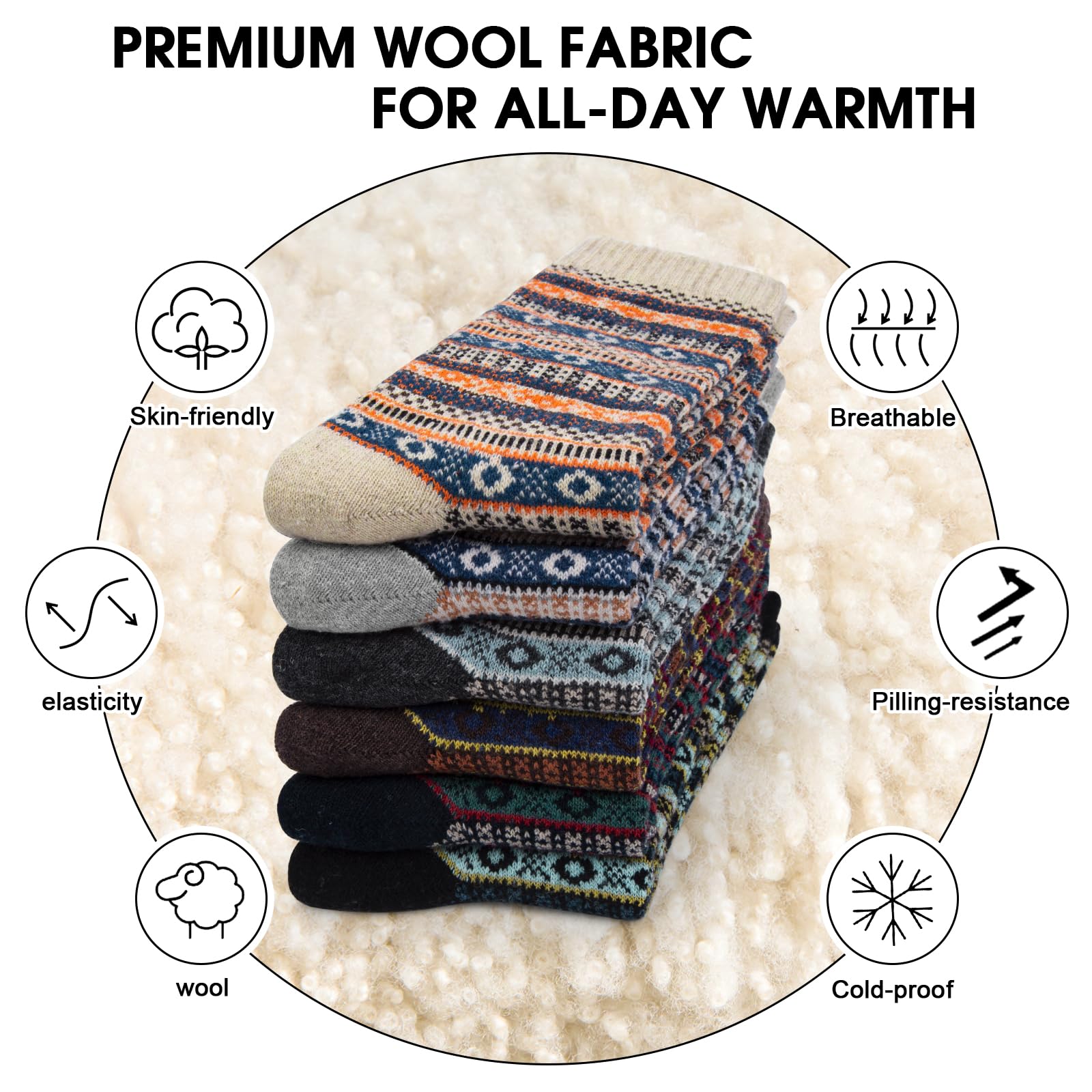 Justay 6 Paia Calzini di Lana da Uomo Calze Termiche Invernali Morbidi Calzini Caldi da Trekking