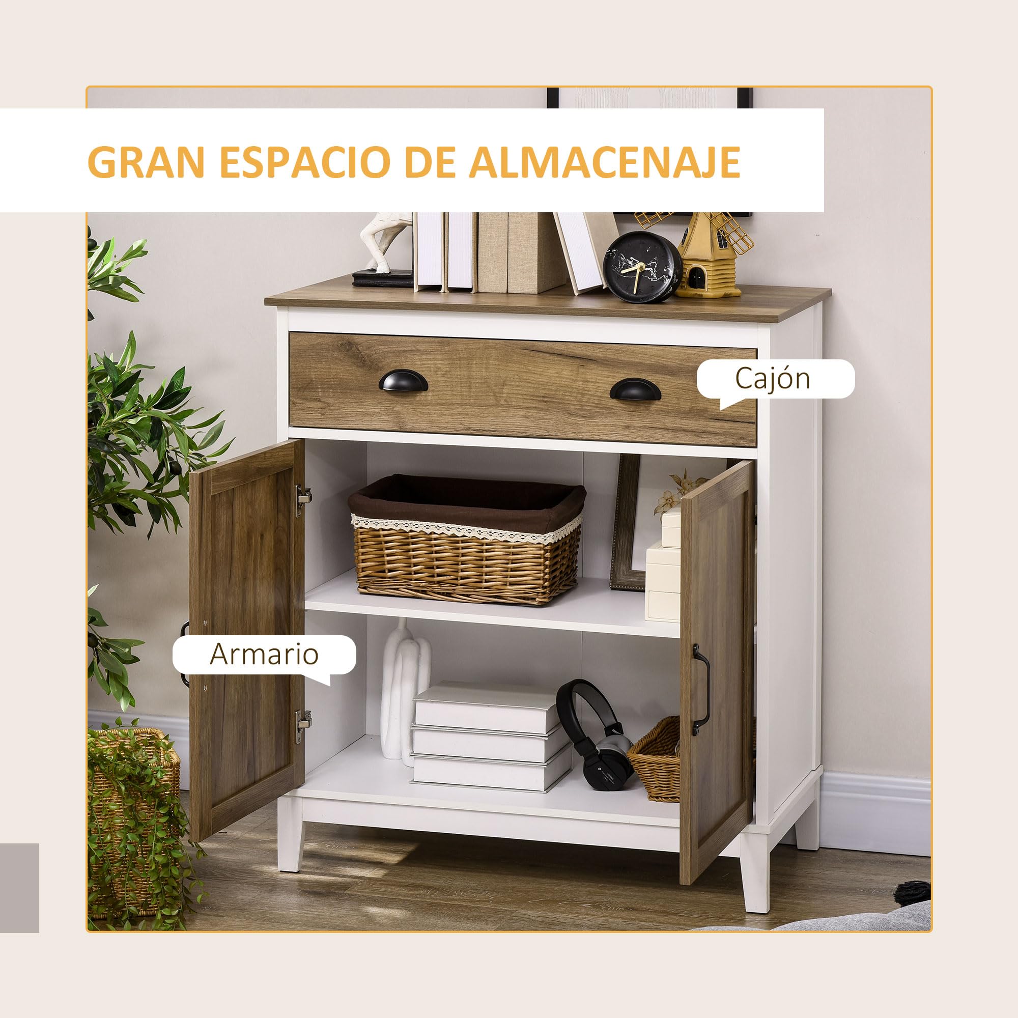 HOMCOM Aparador para Salón con Cajón 2 Puertas 78,5x39x89,4 cm Marrón