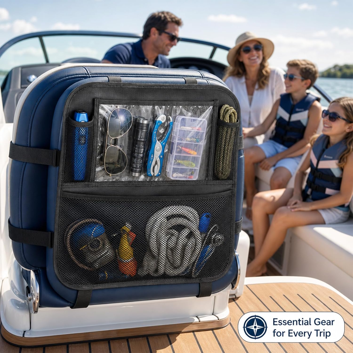 Boat Seat Storage Organizer,Heavy-Duty 600D Oxford Marine Seat Backpack Boat Organizer with Mesh Pockets,Waterproof Backseat Boat Storage Bag for Boating Accessories,Fishing Tools, Phone, Maps