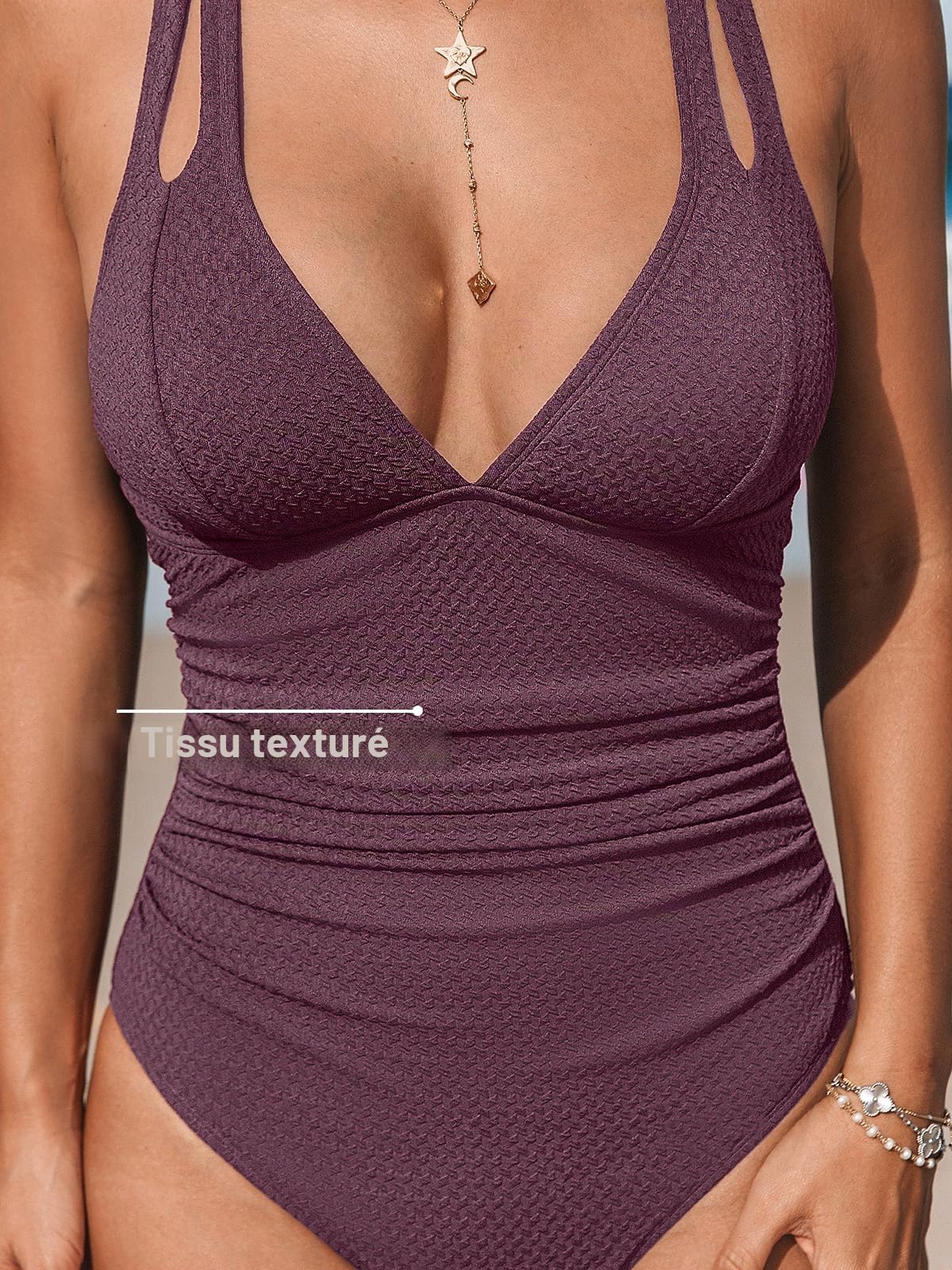 CUPSHE Maillot De Bain Une Pièce pour Femme Décolleté Plongeant Découpe Criss Cross Maillot De Bain