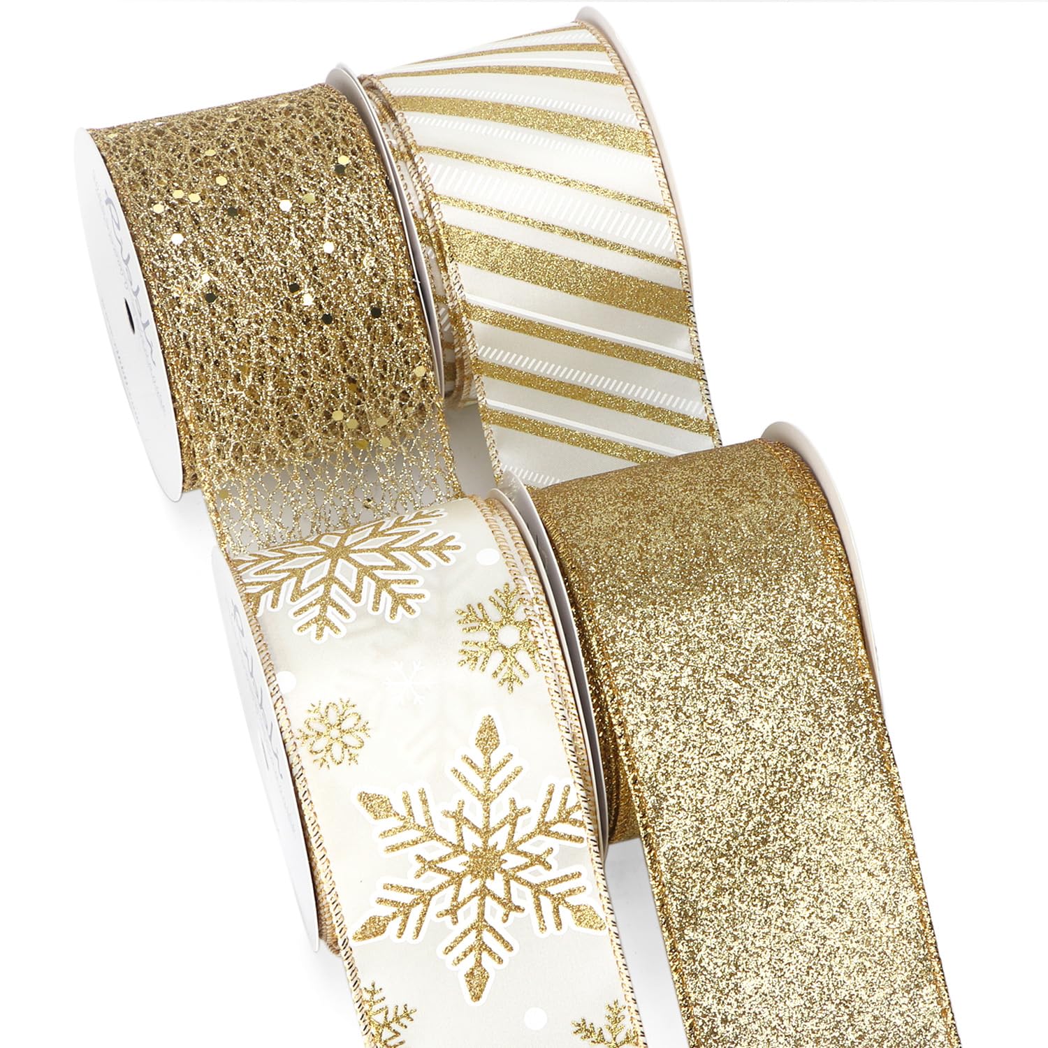 Cinta Con Alambre Swpeet - Organza Brillante Champagne - 2.5 Pulgadas X 10 Yardas - Para Decoración Adornos Navidad Cinta
