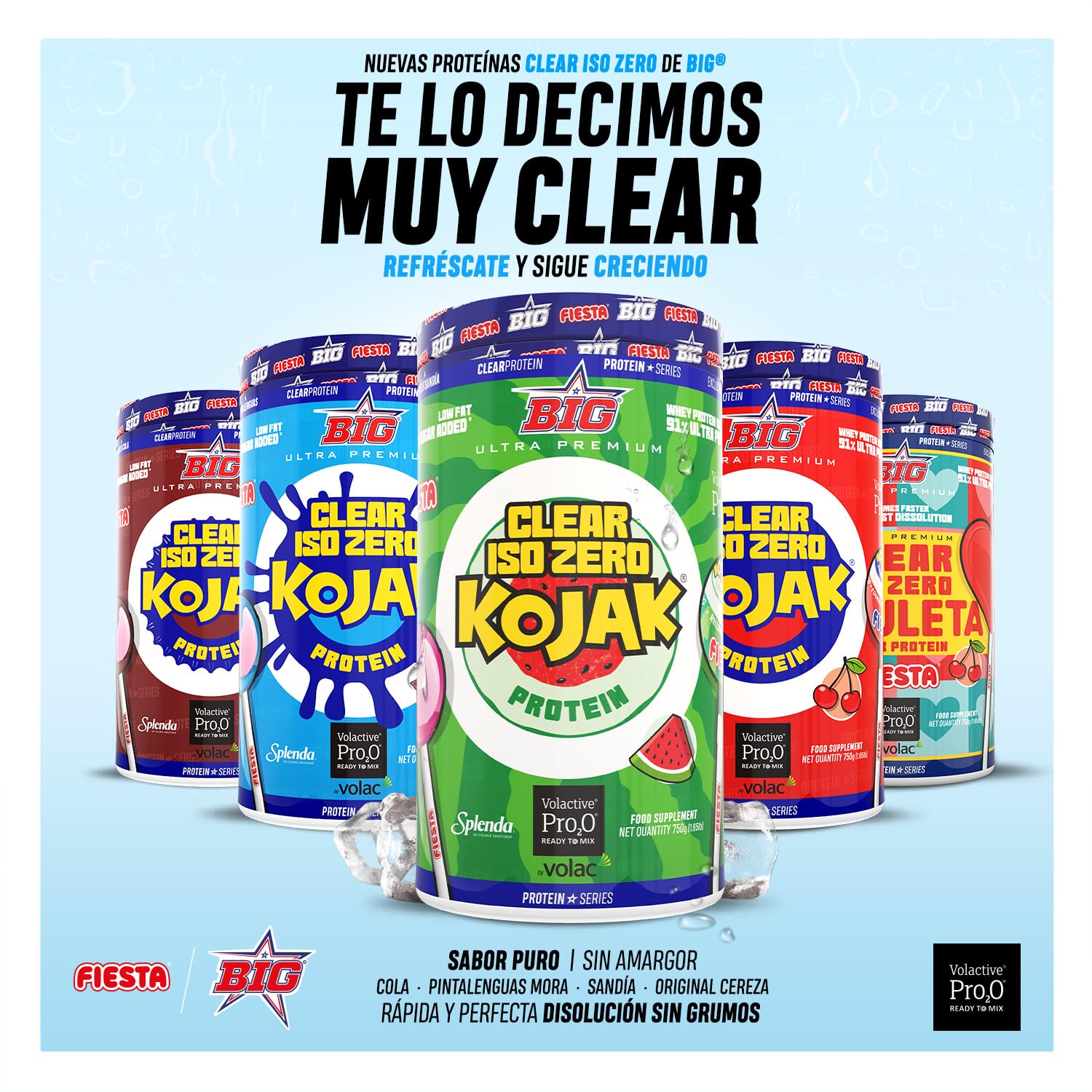 BIG - Proteina Clear Isolada - Clear Whey Protein - Sabor Kojak - Proteina Suero de Leche - Materia Prima Premium - Masa Muscular, Recuperación - Textura Tipo Isotónica - (750g, Cereza Original)