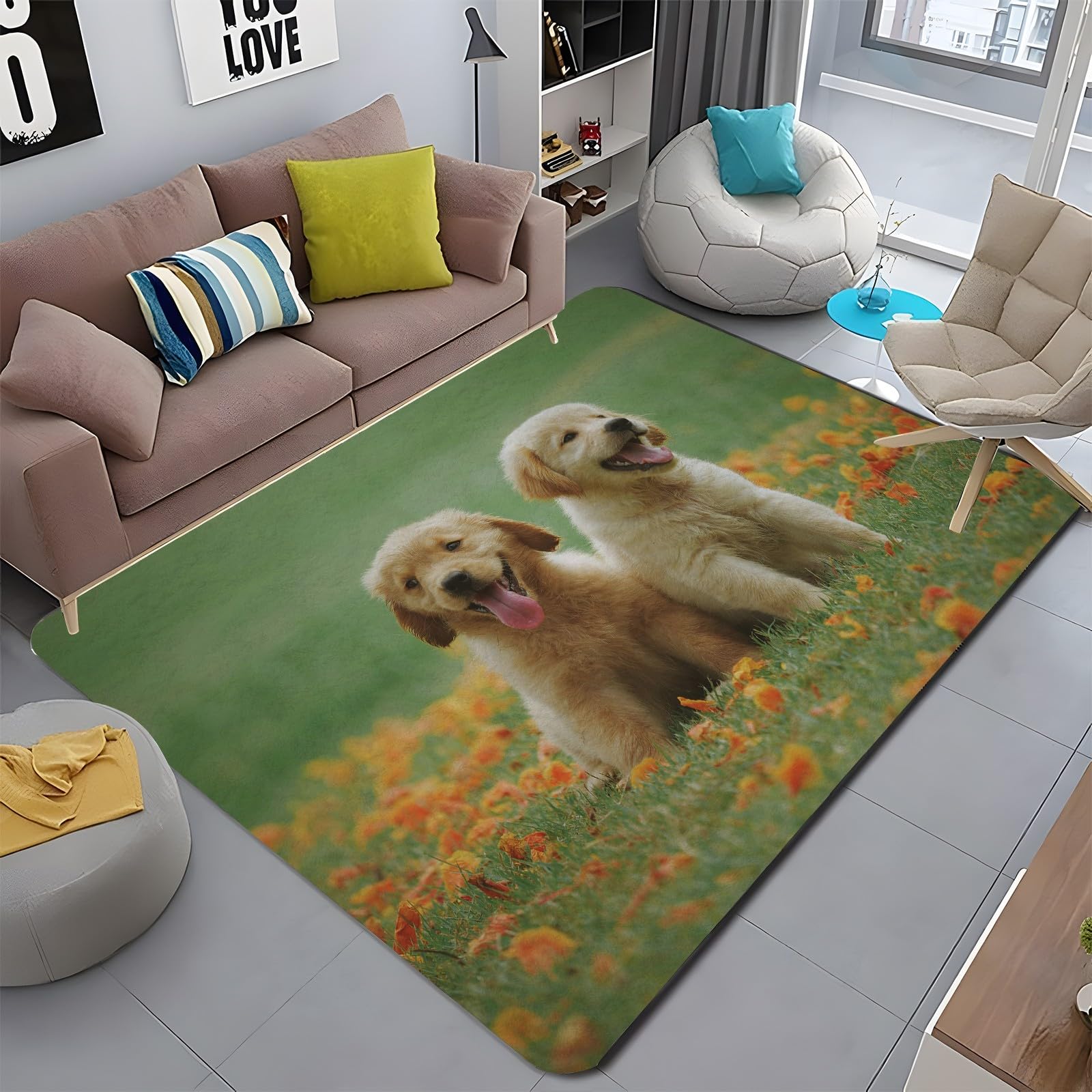 “ゴールデンレトリバー　犬　アニマル柄　ラグ　マットカーペット Amazon | カーペット 犬のゴールデンレトリバー ラグ カーペット 1.5畳