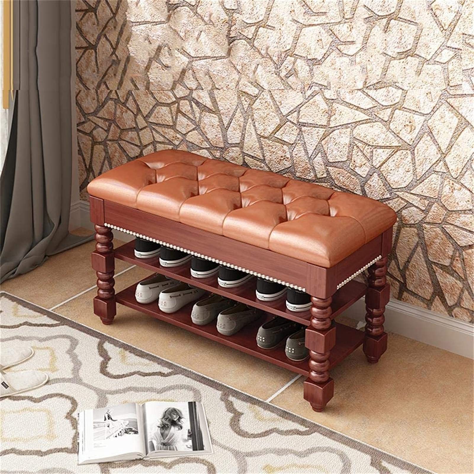 Étagère à chaussures avec banc de rangement en bois pour entrée moderne
