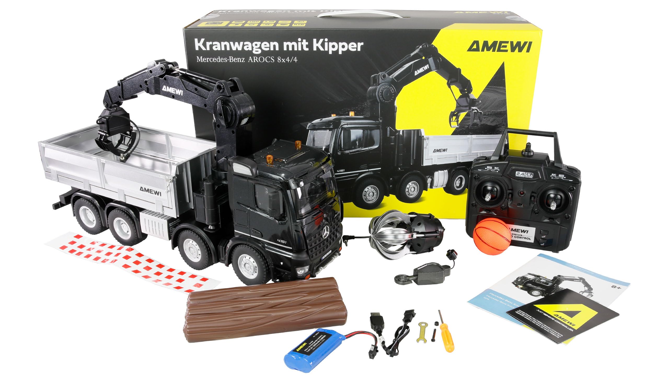Amewi Mercedes-Benz Arocs wózek dźwigowy z wywrotką 8x4/4 4WD 1:18 RTR zdalnie sterowany RC
