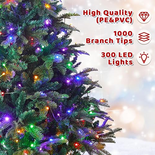 Miniatura 2 de Árbol de Navidad artificial preiluminado de 6 pies, árbol de Navidad completo de lujo con 300 luces LED, 1000 puntas de ramas de polietileno y PVC,