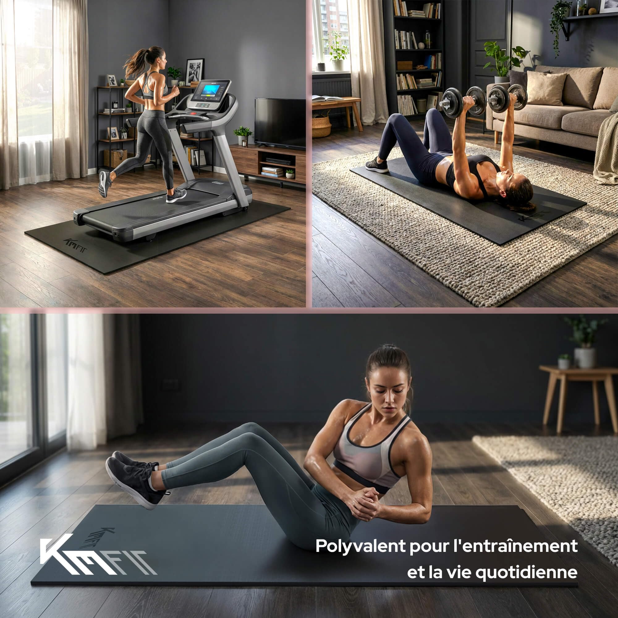 KM-Fit Tapis de Protection de Sol 130×70×0,8 cm | Antidérapant pour Appareils de Fitness | Amortissant Bruit & Vibrations | Tapis pour Yoga & Pilates | 4 Tailles Disponibles