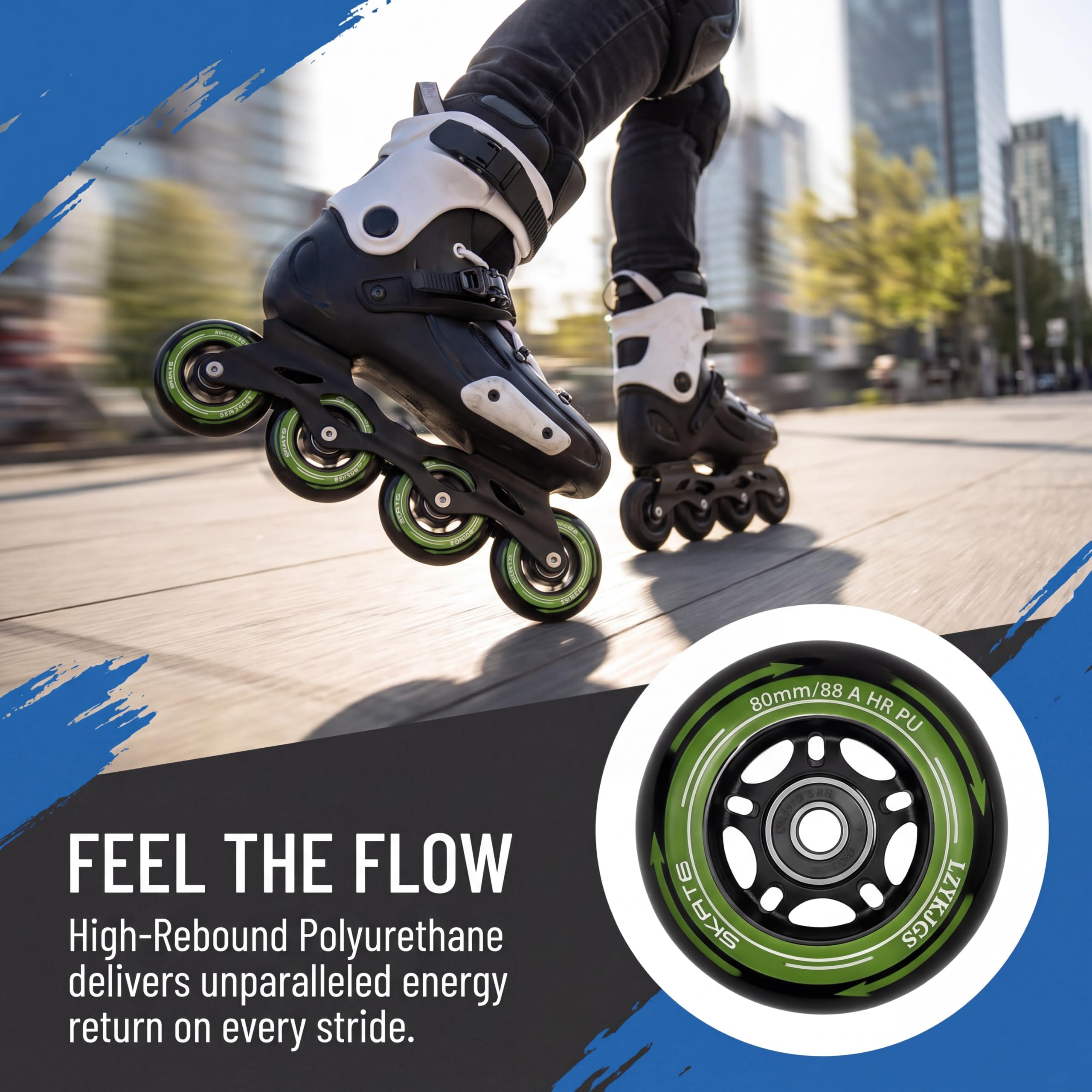 Lot de 8 Roues de Rollers en Ligne, 80mm, Roues de Patinage 88A SHR PU, Roulettes de Roller Avec Roulements ABEC 9, Roues de Rechange pour Roller Pour K2 Gonex Hudora Apollo Inline Skate
