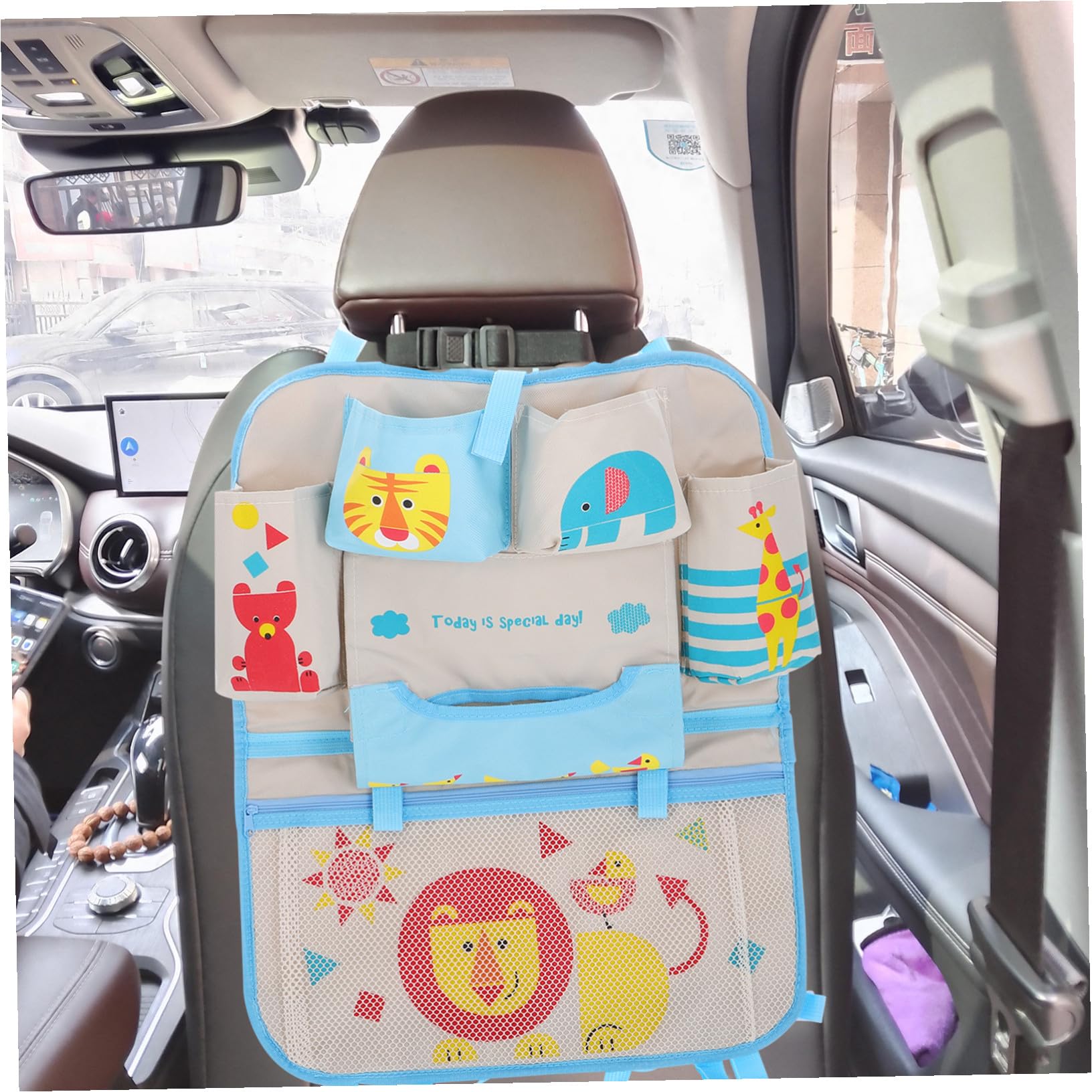 Bolsillo Trasero de Coche Organizador de Asiento con Bolsillos Portabotellas y Almacenamiento para Juguetes para Viajes Familia