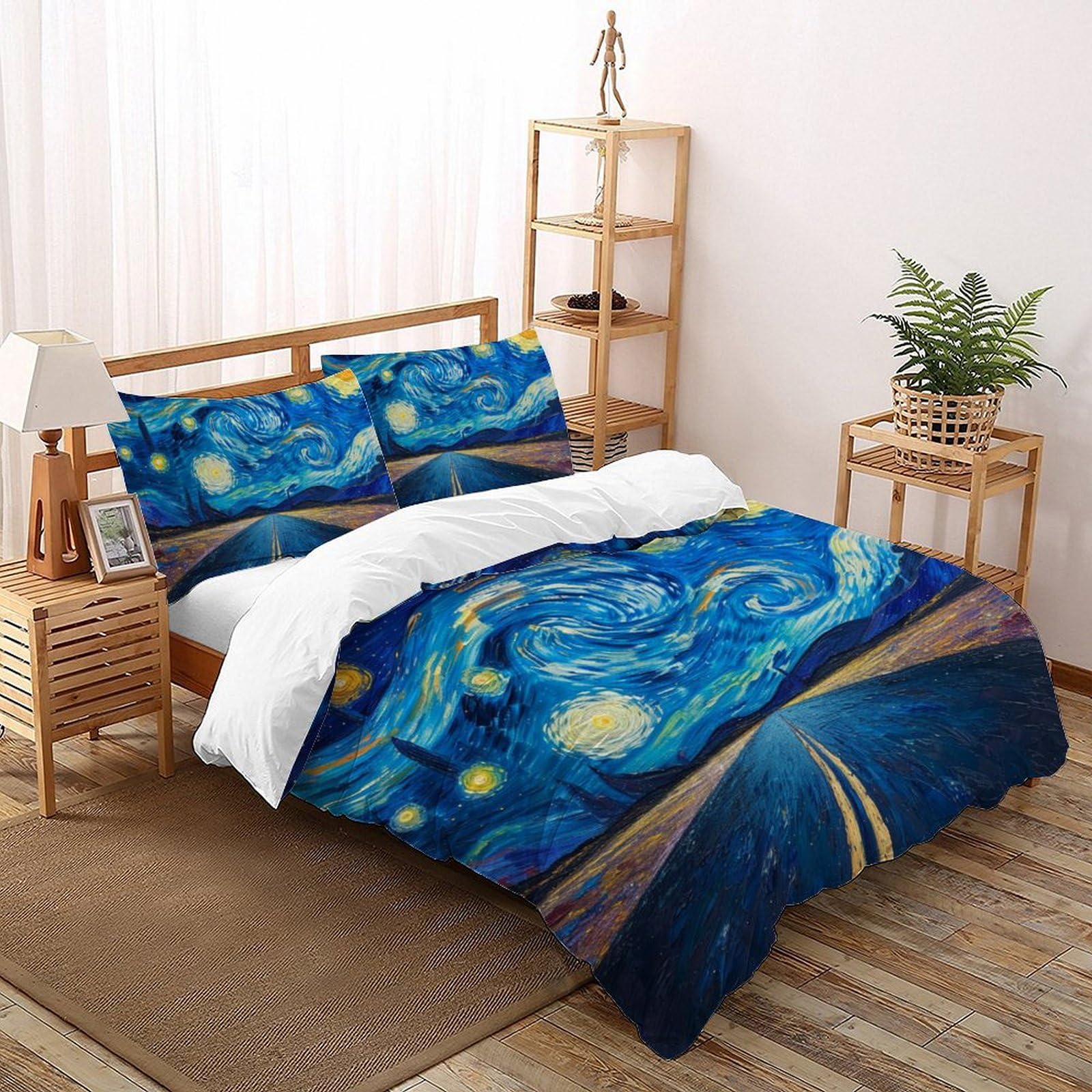 Housse de couette 3D en microfibre anti-plis imprimé peinture à l'huile lit double