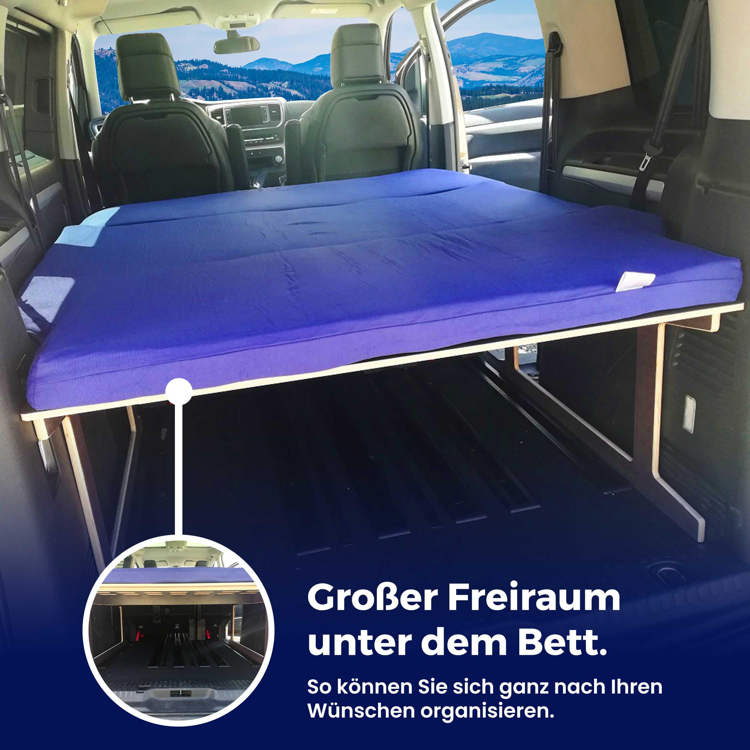 Camper Bett klappbar mit Möbel und Matratze für Van/Transporter, einfache Installation, kompatibel Traveller/Proace Verso/SpaceTourer