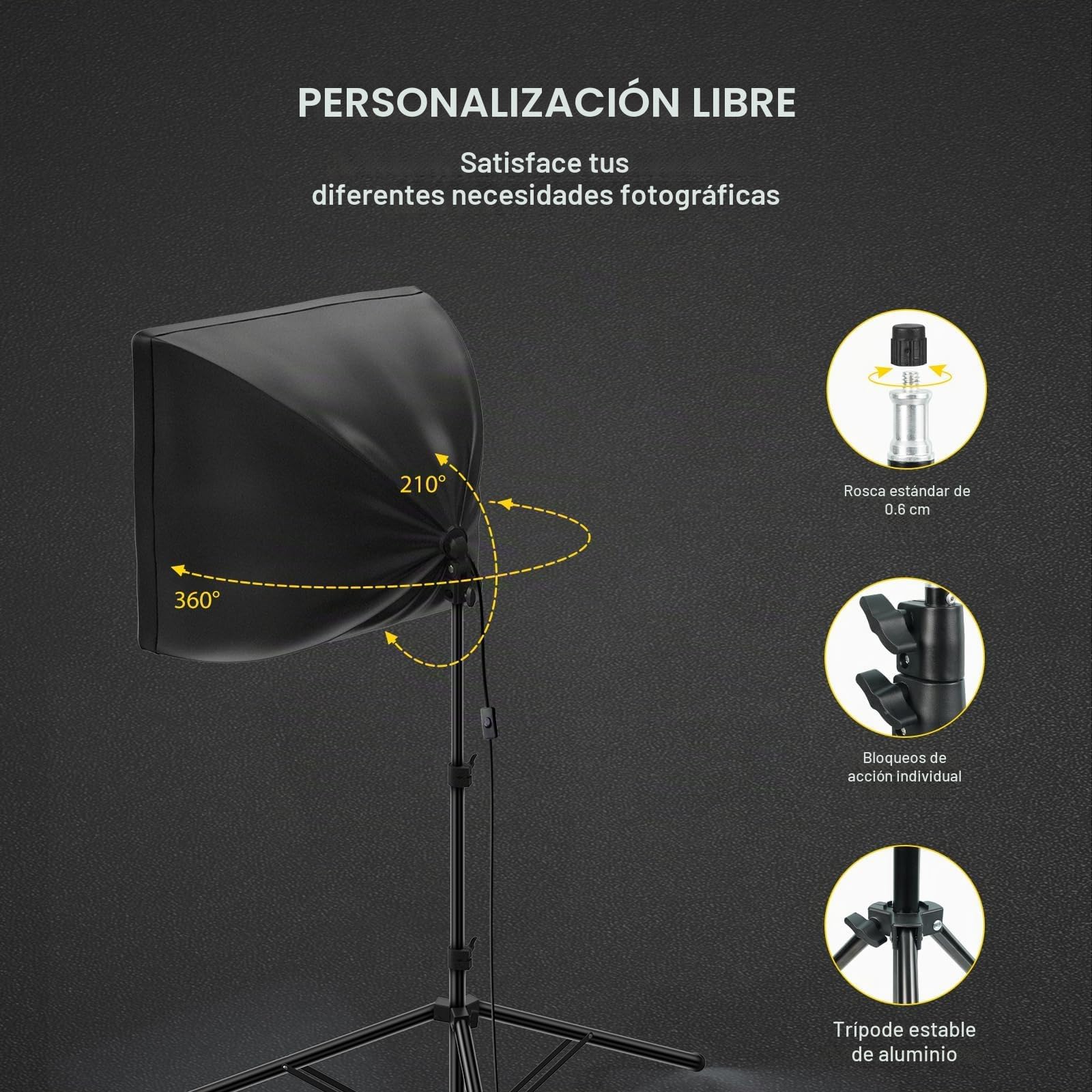 RALENO Studio Softbox Iluminación Kit Fotografía, 2 x 50x50cm Equipo de Iluminación Continuo con 50W LED Bombilla, Trípode Montaje Universal, Bolsa de Tela para Equipo de Estudio Fotográfico