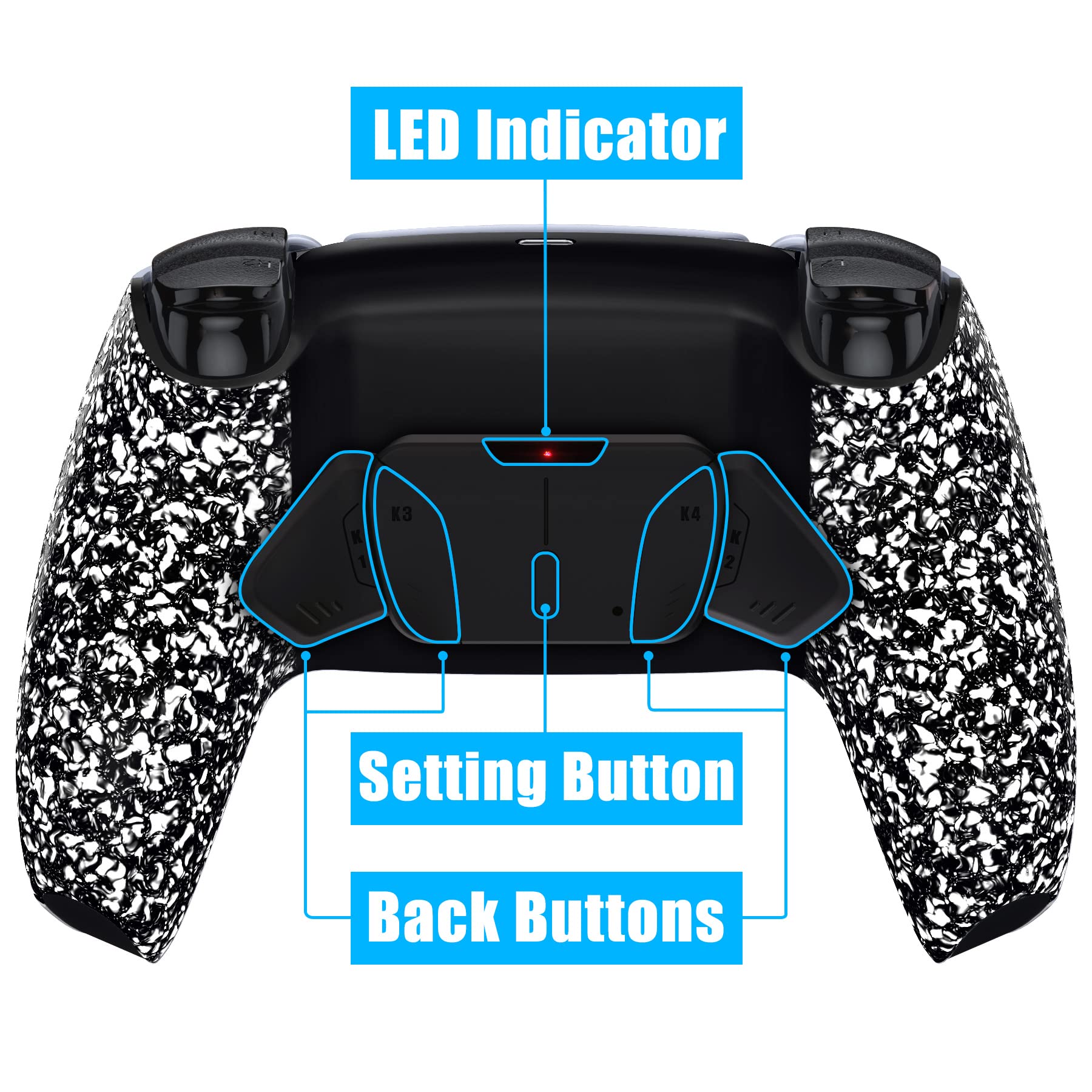 eXtremeRate RISE4 Remap Kit Programmable pour ps5 Manette BDM-010&020, Coque Arrière Redessinée avec 4 Palette pour ps5 Manette, Carte améliorée, Blanche Texturé