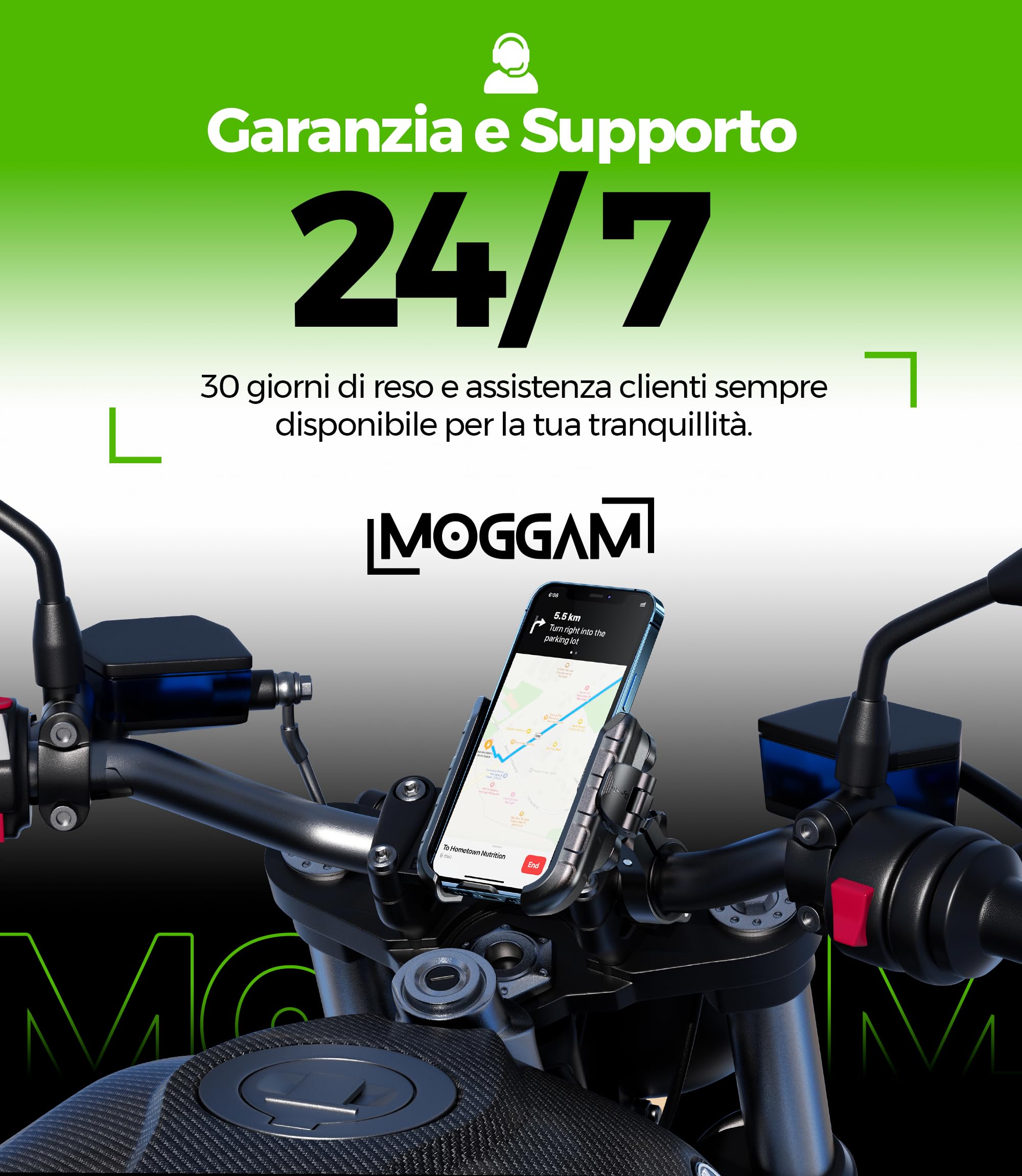 Porta Cellulare Moto Antivibrazione Alluminio CNC Doppio Fissaggio Manubrio 22-32 mm Specchietto 12-14 mm Sgancio Rapido Design Aperto Compatibile Scooter Bici Monopattino Elettrico Rotazione 360°